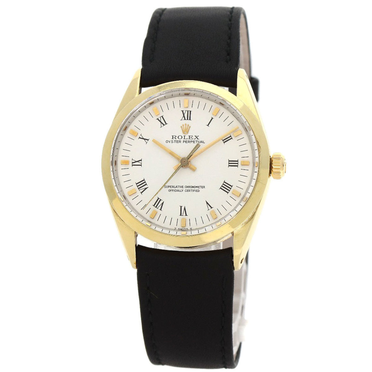 Pre-Owned Rolex 1024 5 Oyster Perpetual Center Roman numerals watch in stainless steel and leather. GP men's watch.