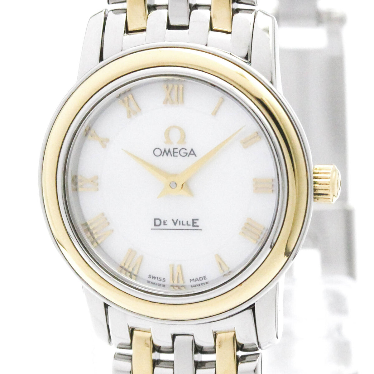 Pre-Owned OMEGA De Ville Prestige MOP 18K Gold Steel Quartz Ladies Watch 424.20.24.60.05.001 Polished