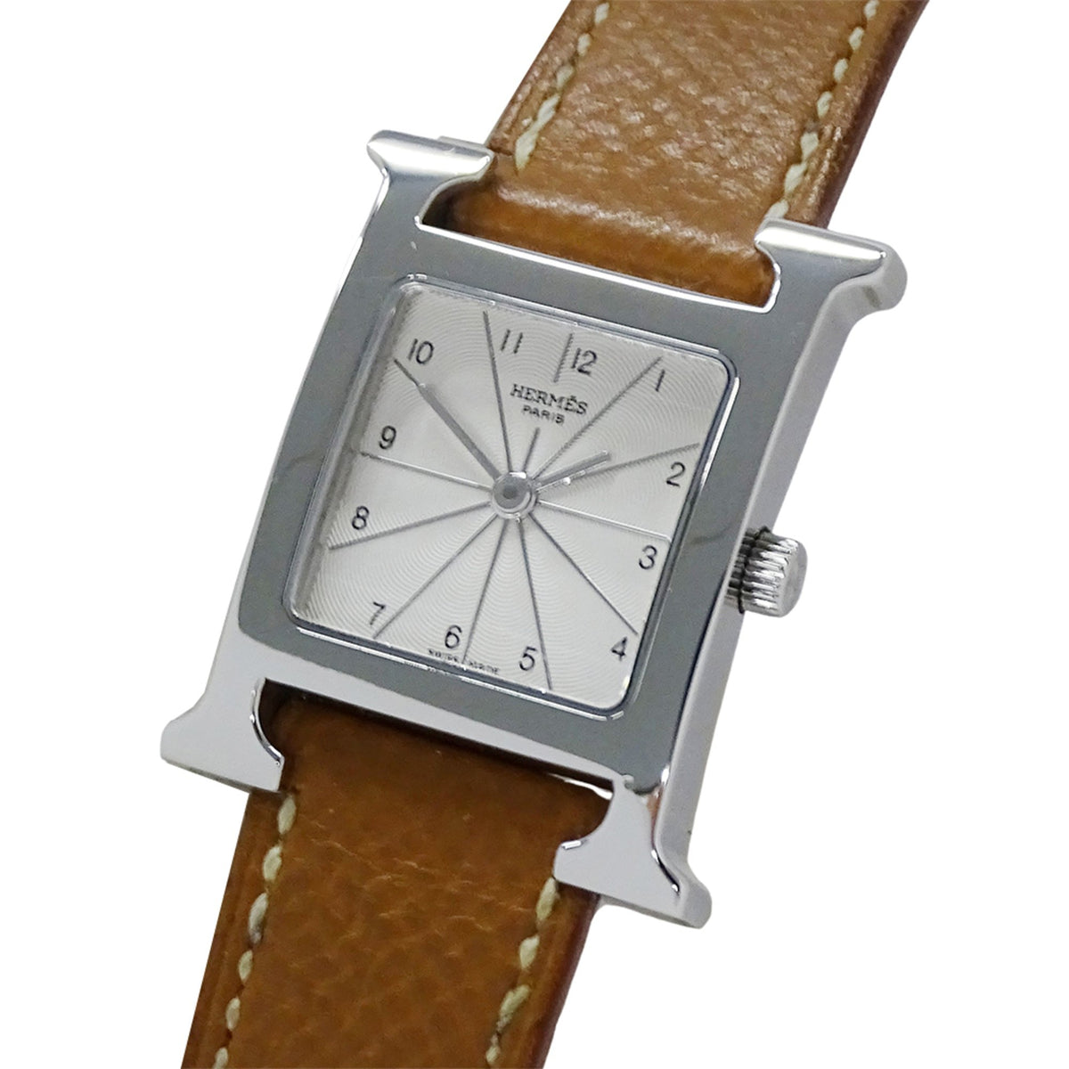 Pre-Owned Herm?s H Watch Women's Quartz QZ Stainless Steel Leather Strap HH1.210 Silver Brown Polished