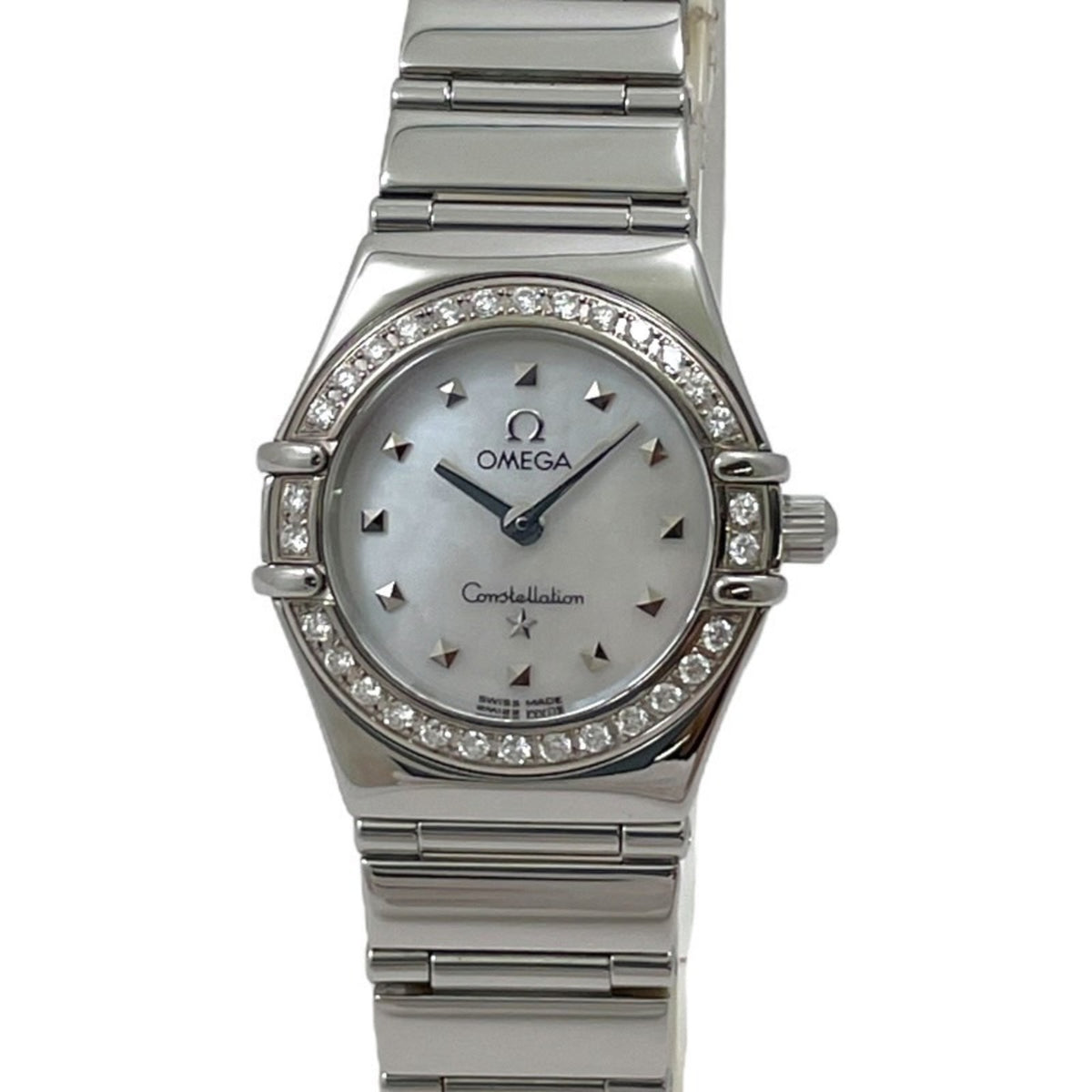 Pre-Owned OMEGA Constellation Mini My Choice 1465.71 Stainless Steel Women's Quartz Watch with Shell Dial and Diamond Bezel