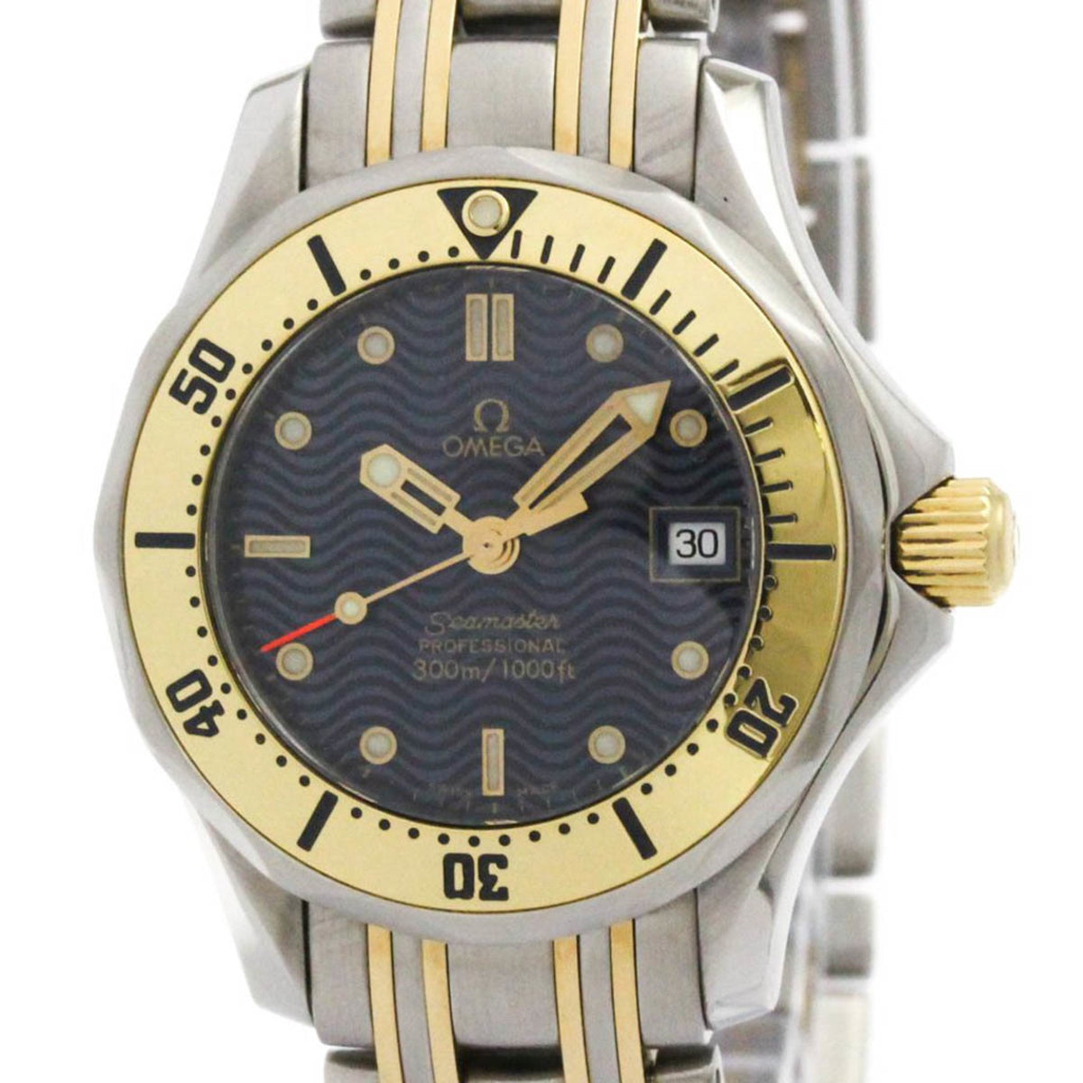 Pre-Owned OMEGA Seamaster Professional 300M 18K Gold Steel Watch 2382.80 Polished
