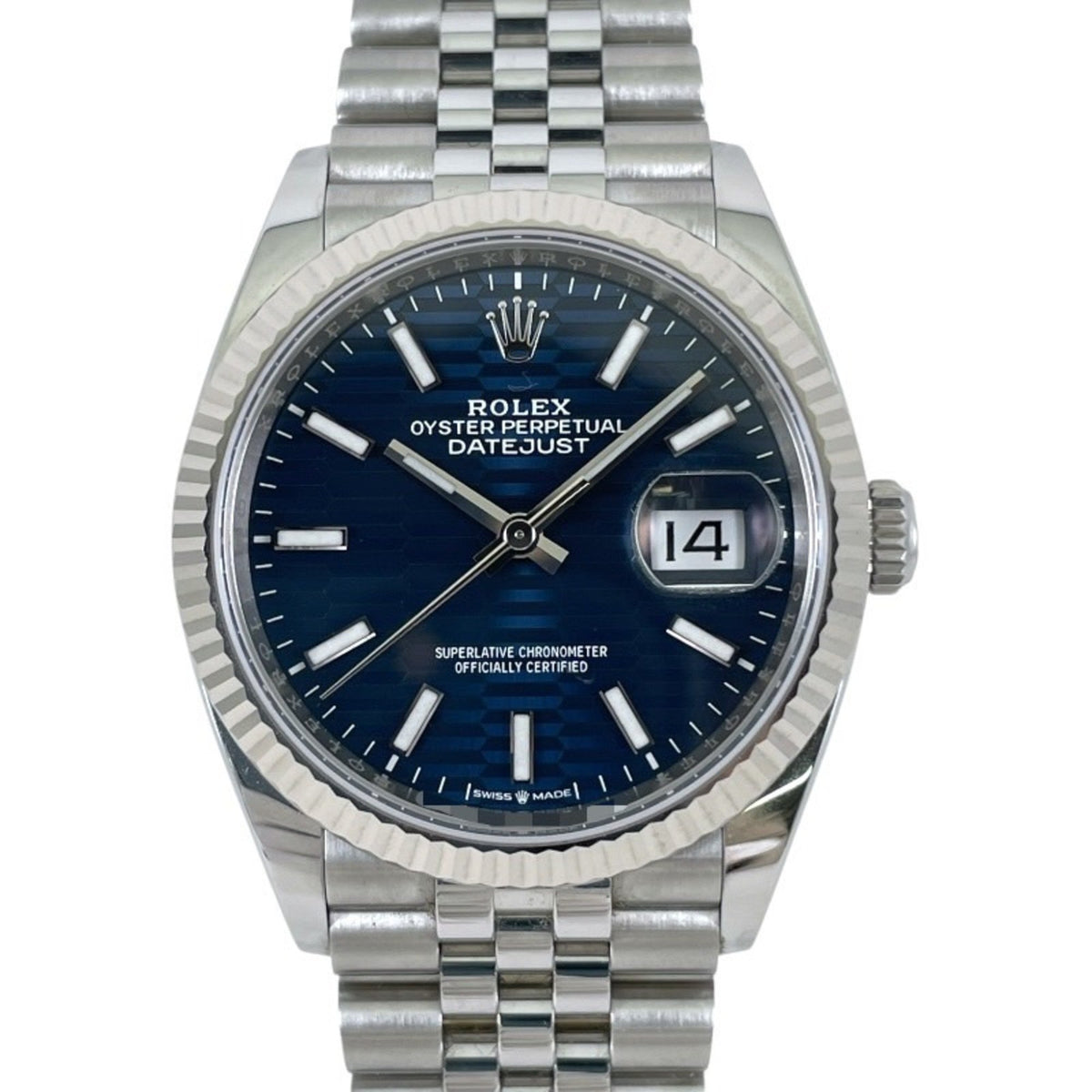 Pre-Owned ROLEX Rolex Datejust 36 126234 Men's Stainless Steel White Gold Watch, Random Number, 2021 Warranty, Blue Fluted Jubilee Bracelet
