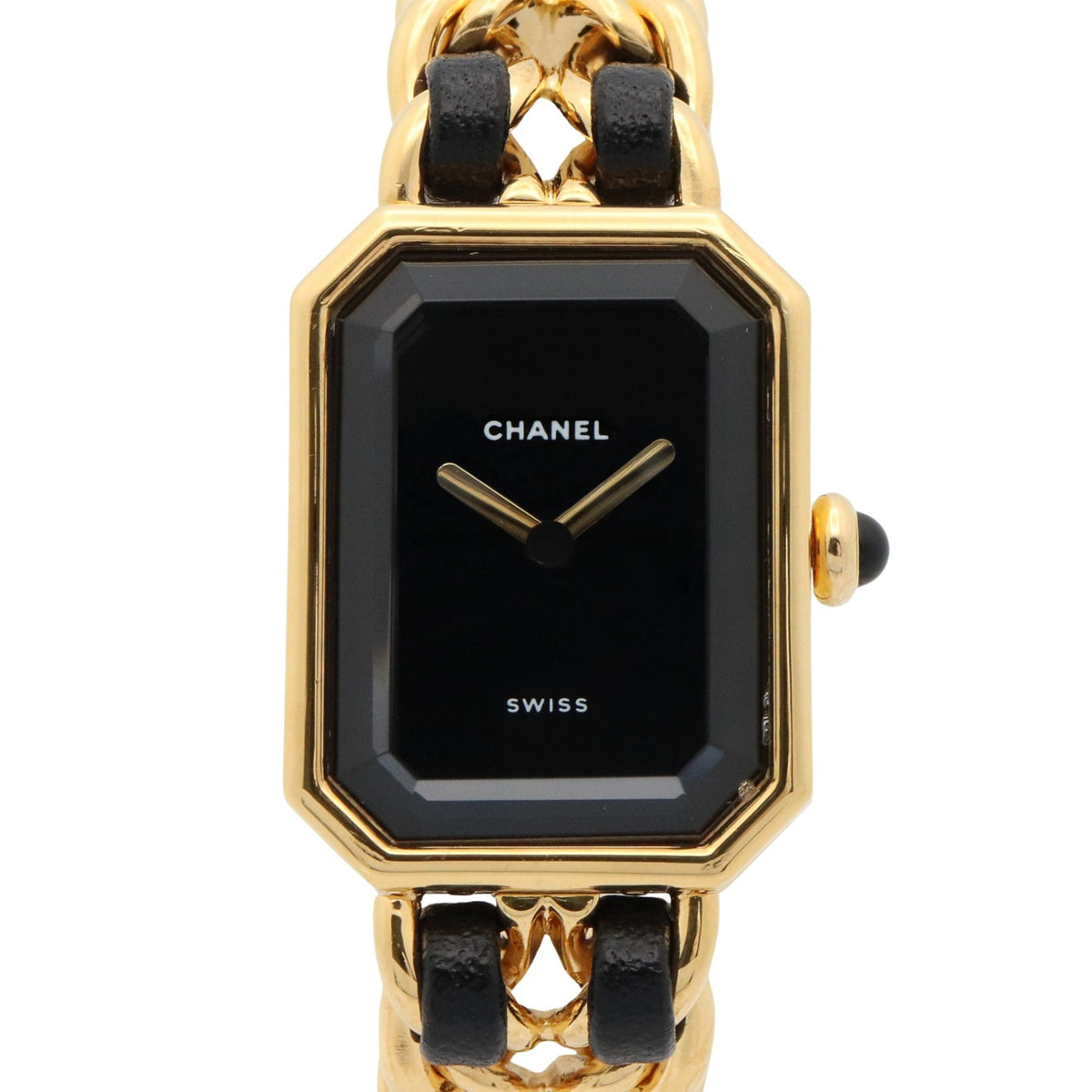 Pre-Owned CHANEL Premiere S Watch, GP (Gold Plated), Leather, Women's, Black, H0001