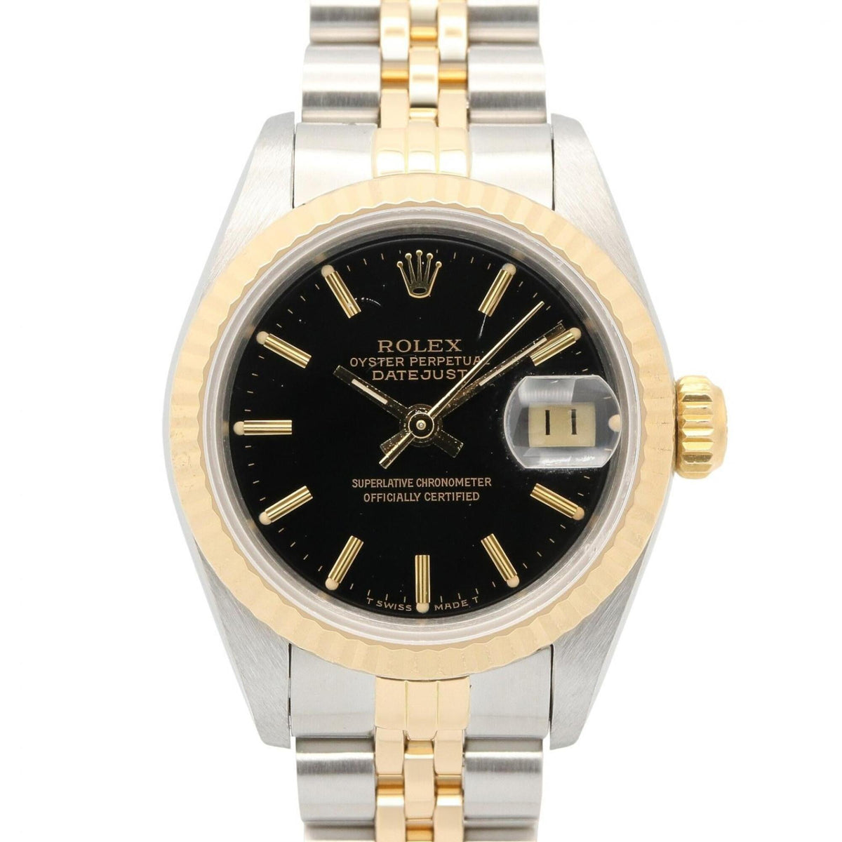 Pre-Owned Rolex Datejust 97 Bar Watch, 18K (Yellow Gold) Stainless Steel, Ladies', Black/Gold Tone, 69173