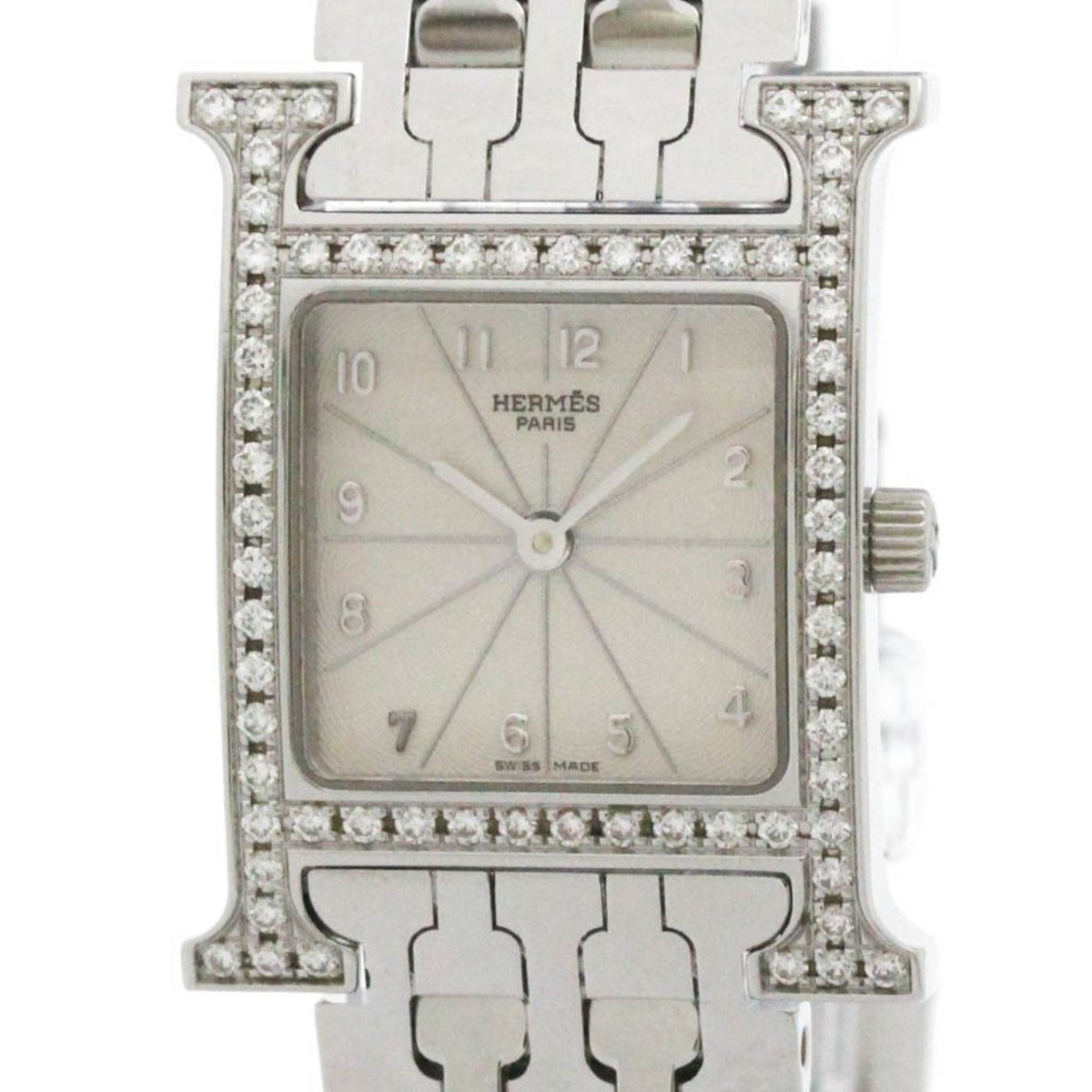 Pre-Owned HERMES H Watch Diamond Steel Quartz Ladies Watch HH1.230 Polished