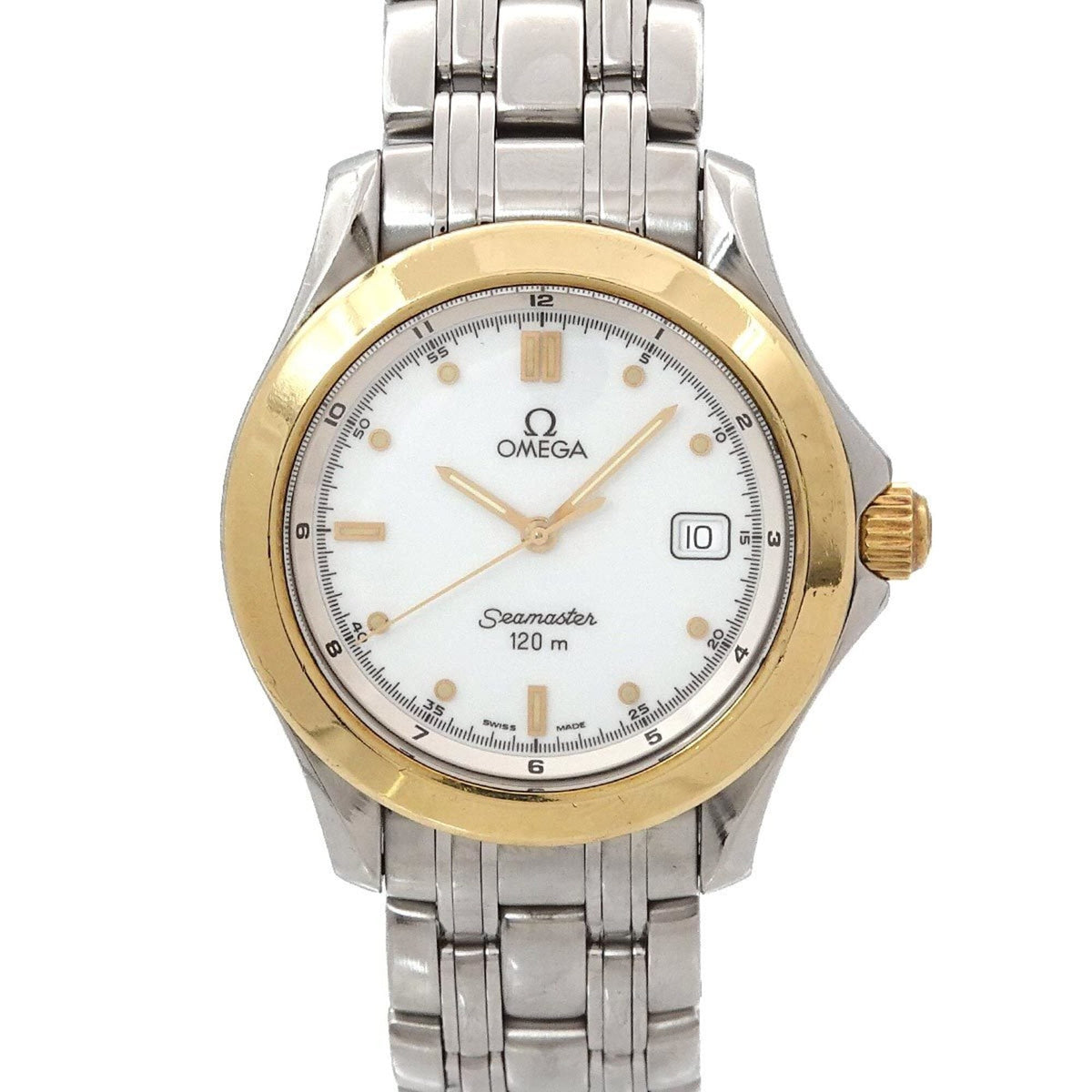 Pre-Owned Omega Seamaster 120 Two-Tone Men's Watch, Date, White/YG Yellow Gold, Quartz Watch