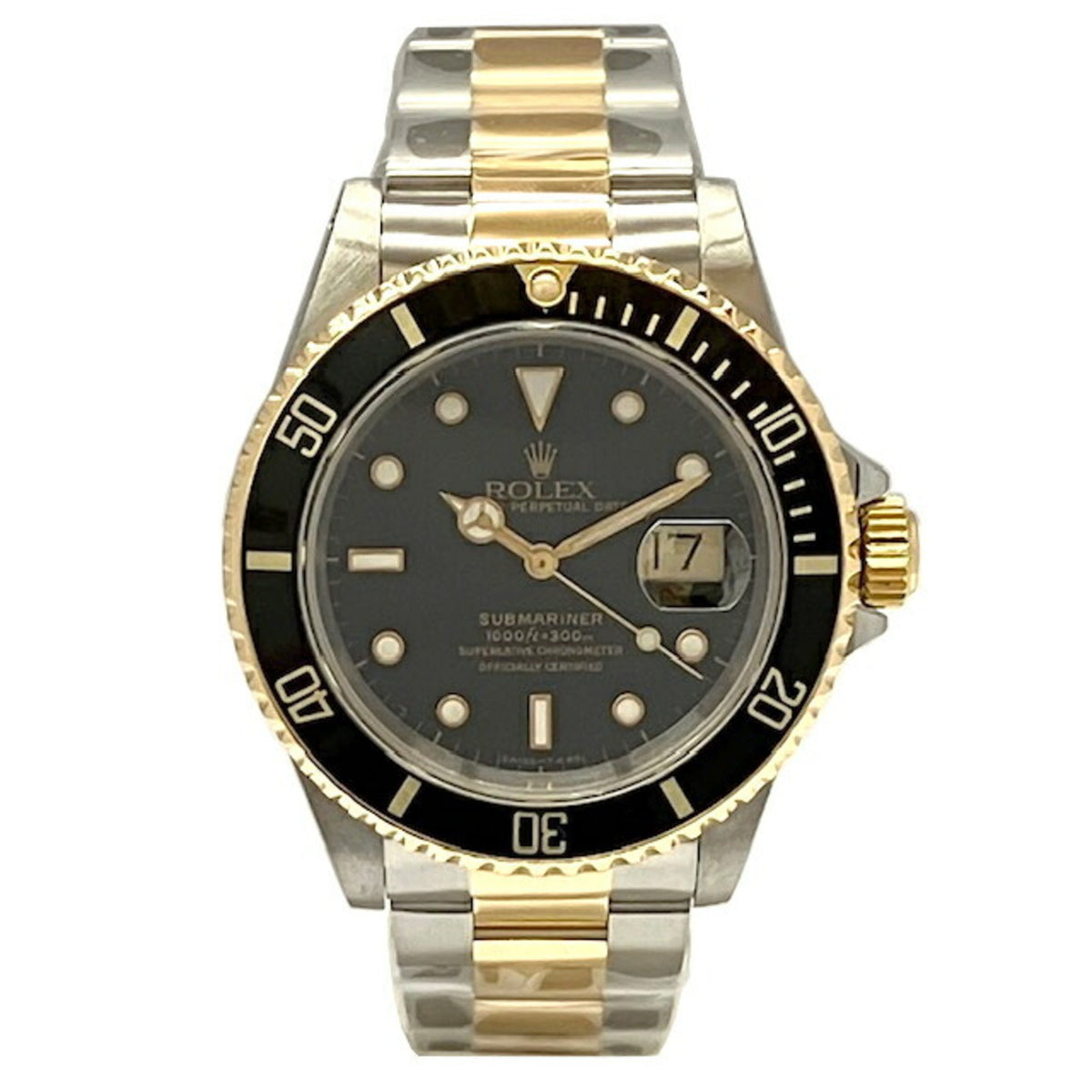 Montre automatique Rolex Submariner Date 16613 SS K18YG d'occasion pour homme, en acier inoxydable noir et or 