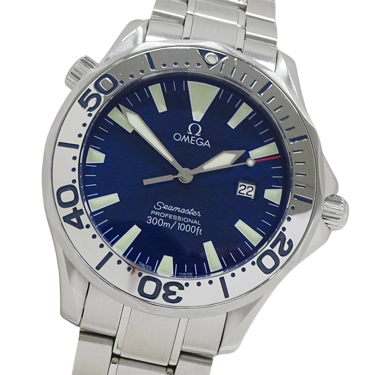 Pre-Owned OMEGA Seamaster 2265.80 Men's Watch, Brand Professional, 300m, Date, Quartz, QZ, Stainless Steel, Silver, Blue, Polished