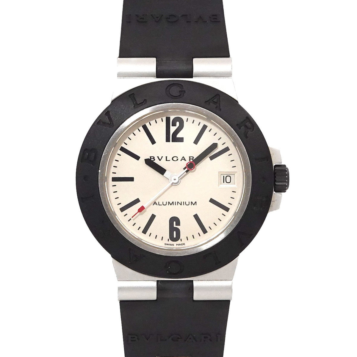 Pre-Owned BVLGARI Aluminium AL38A Men's Watch Date Silver Rubber Automatic Self-Winding