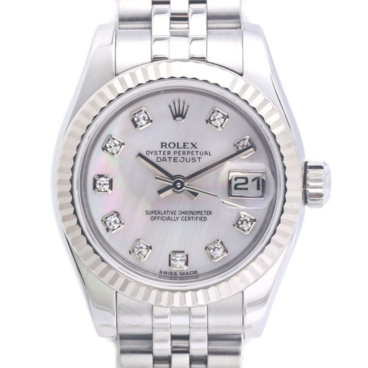 Pre-Owned ROLEX Datejust 10P Diamond White Mother-of-Pearl 179174NG Women's Watch 18K Gold x Stainless Steel 40297