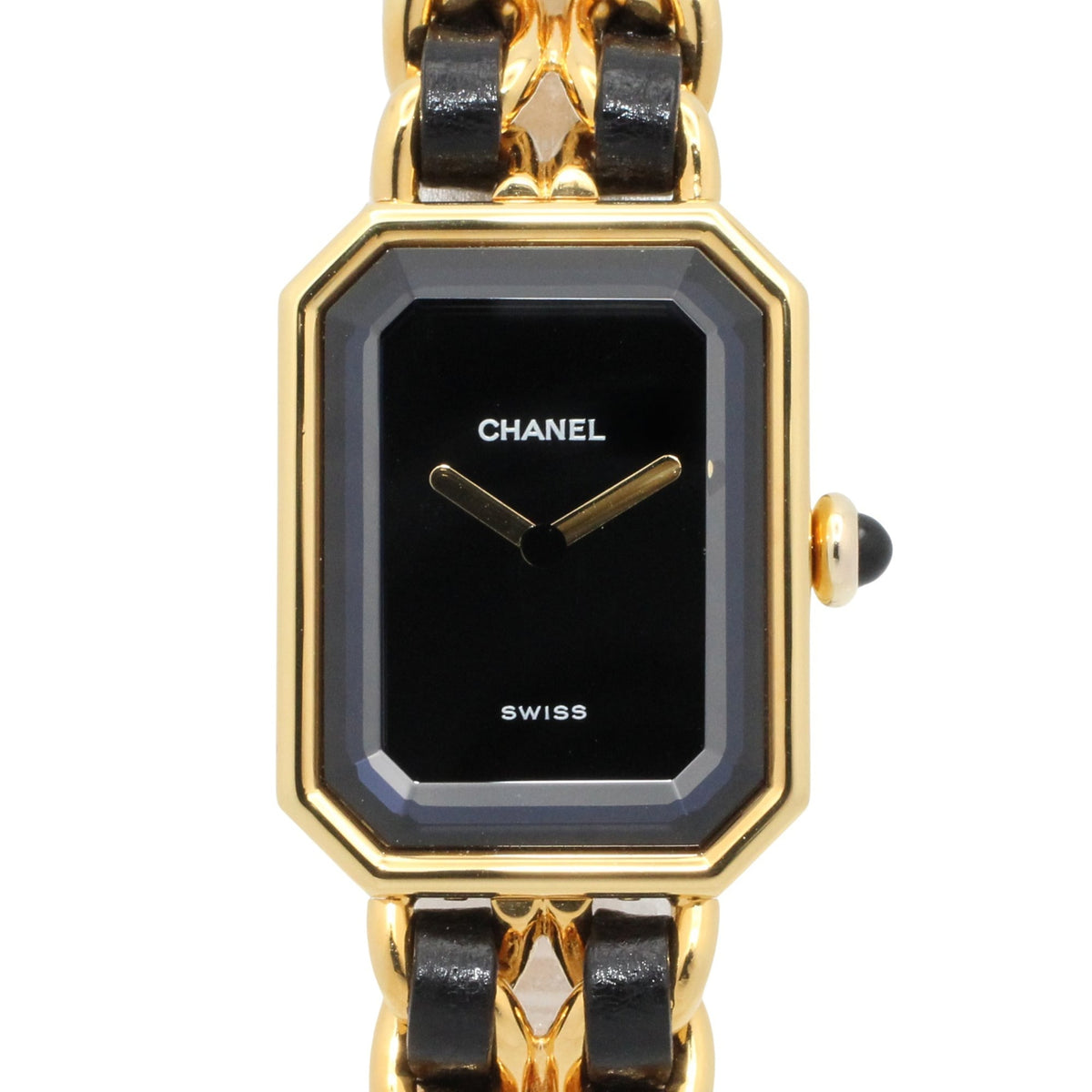 Pre-Owned Chanel CHANEL Premi?re XL Watch, Gold Plated (GP), Leather Strap, Women's, Black, H0001