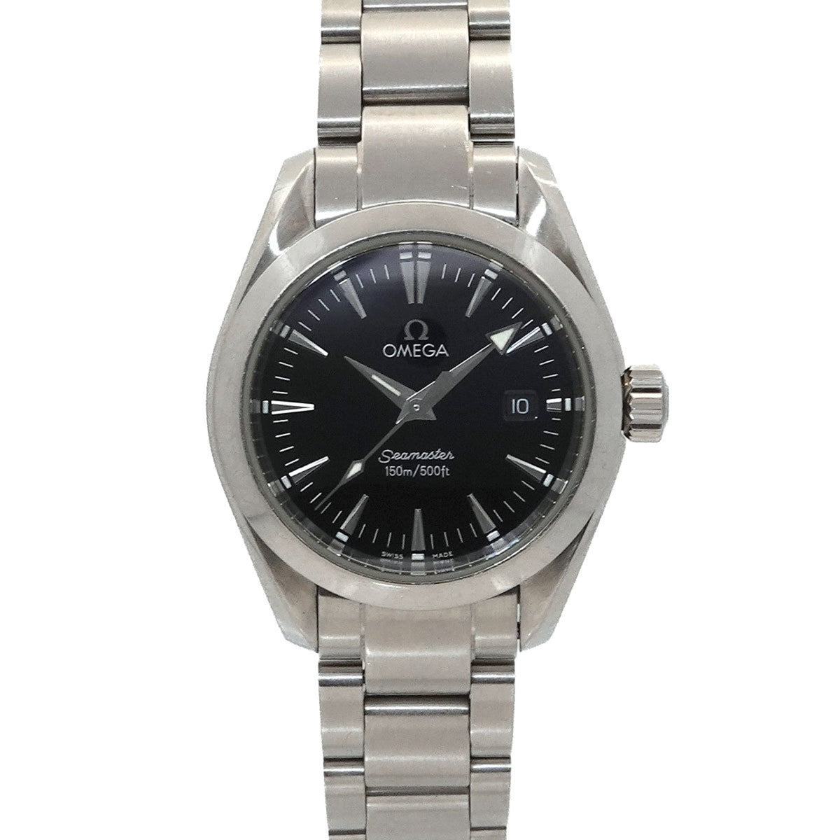 Pre-Owned OMEGA Seamaster Aqua Terra 2577 50 Women's Watch with Date Display, Black Quartz Movement