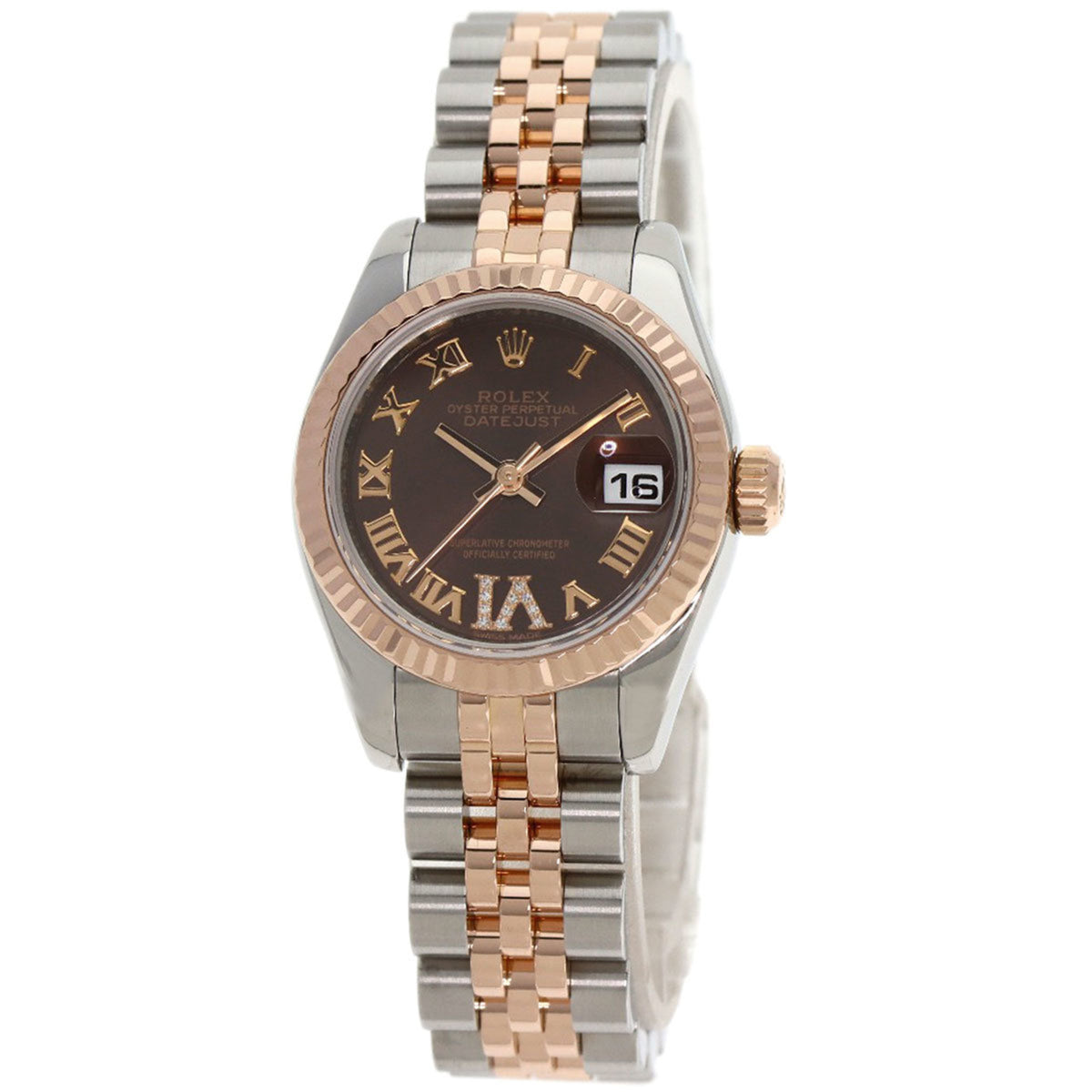 Pre-Owned Rolex 179171 Datejust VI Diamond Watch Stainless Steel SSxK18PG Everose Gold Ladies ROLEX