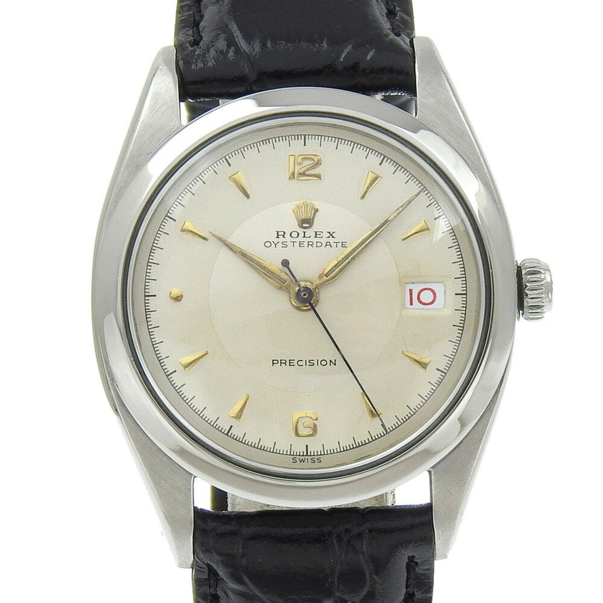 Montre Rolex d'occasion Rolex Precision Oysterdate 2 6494 Acier inoxydable x cuir gaufré Remontage manuel Cadran blanc Homme 