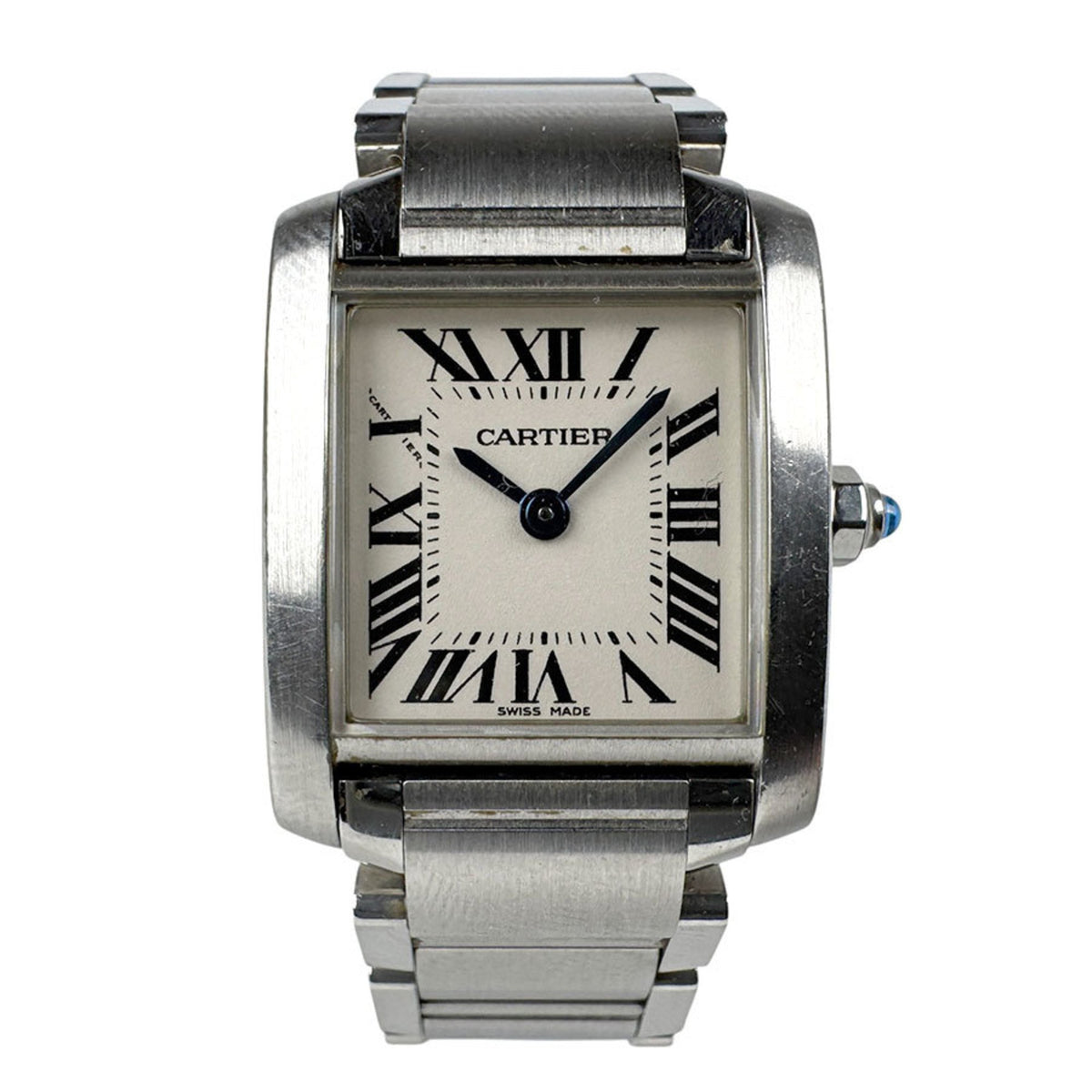 Montre CARTIER Tank Francaise SM d'occasion en acier inoxydable argenté et blanc pour femme, quartz 