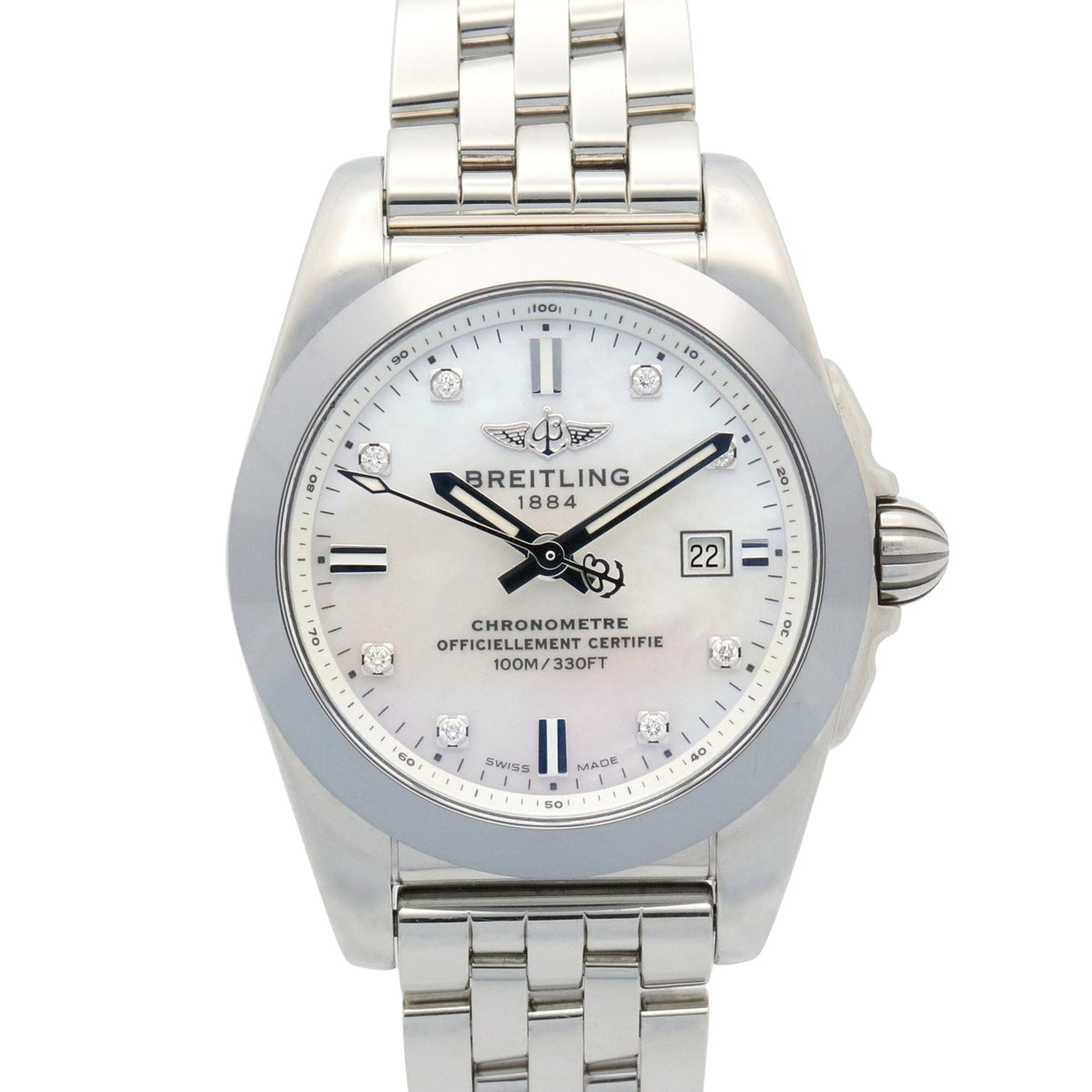 Pre-Owned Breitling Galactic 29 Stainless Steel Women's Watch with White Shell (W7234812)