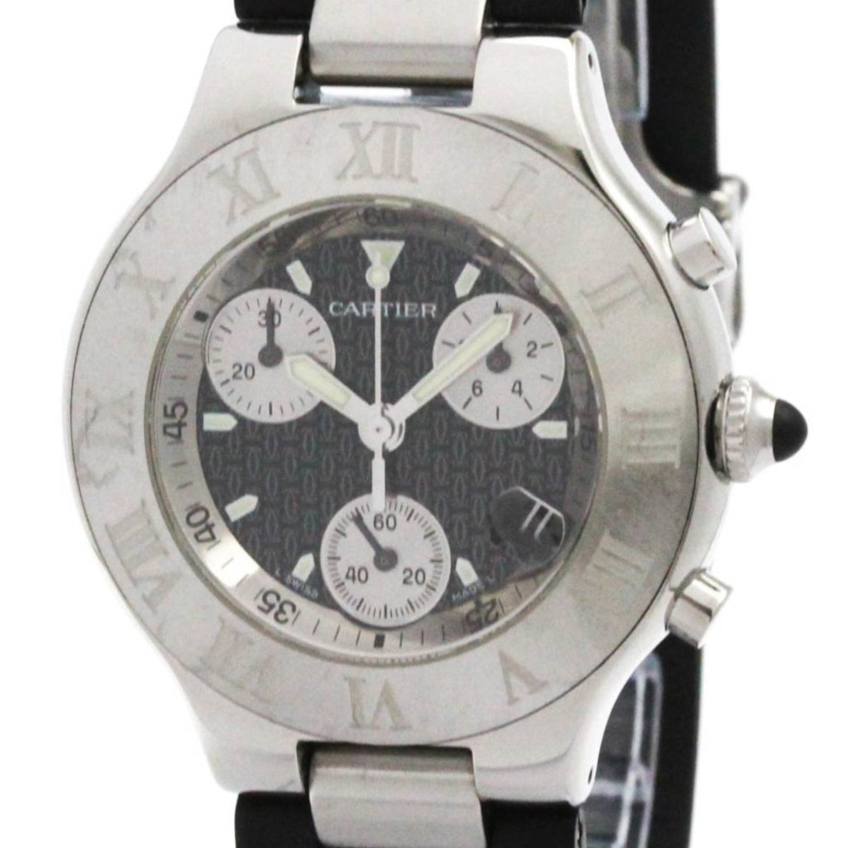 Pre-Owned CARTIER Must 21 Chronoscaph Steel Quartz Mens Watch W10125U2 Polished