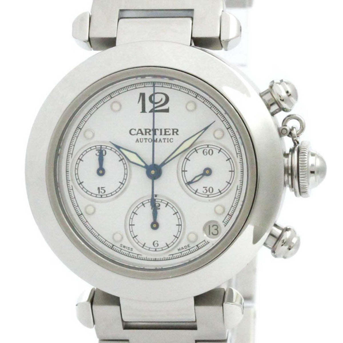 Gebrauchte, polierte Cartier Pasha C Chronograph Automatik Unisex-Uhr W31039M7 BF565481 