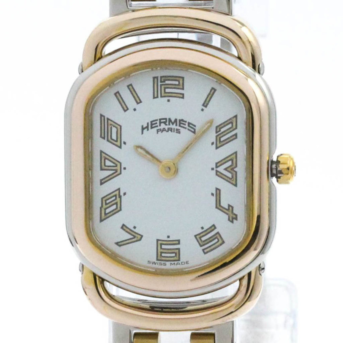 Pre-Owned Polished HERMES Rally Gold Plated Steel Quartz Ladies Watch RA1.240 BF577072