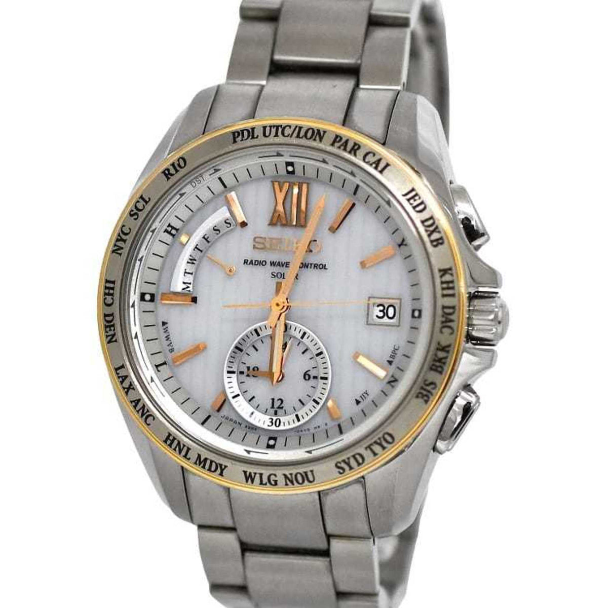Pre-Owned Seiko Watch Brightz Date White Silver 8B54-0AW0 f-20461 Solar Quartz SEIKO Men's Battery Color Dial Stainless Steel