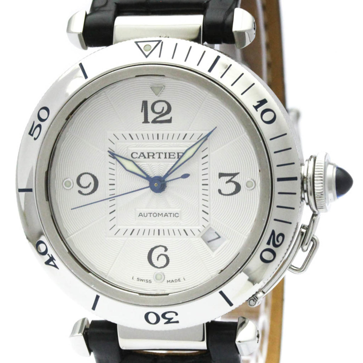 Pre-Owned CARTIER Pasha 38 Grid Steel Automatic Mens Watch W3104055 Polished