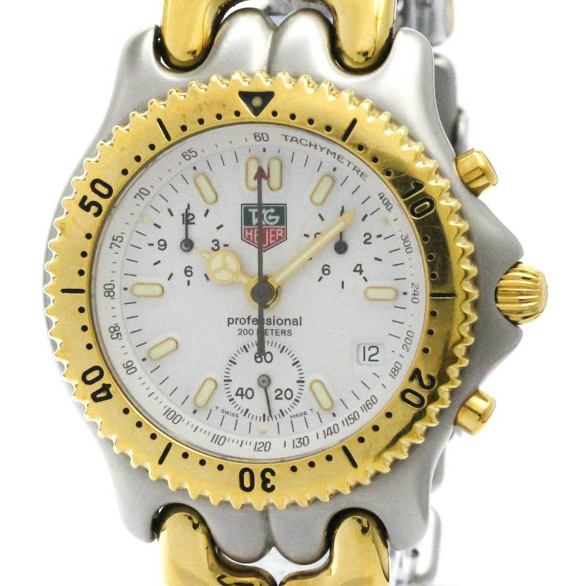 Pre-Owned Polished TAG HEUER Sel Chronograph Gold Plated Steel Mens Watch S35.006 BF580415