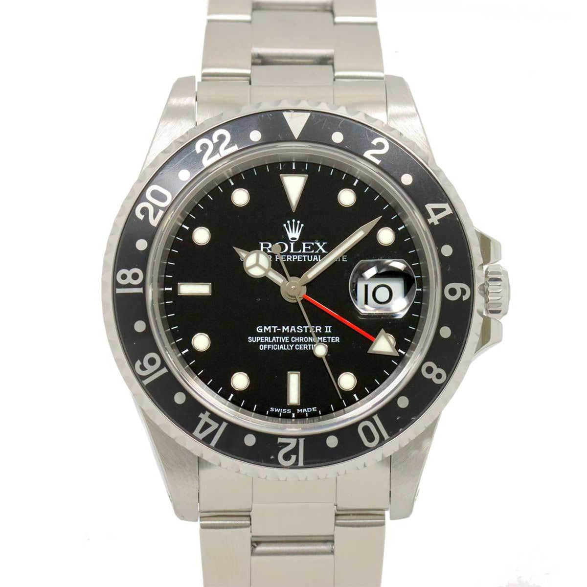Pre-Owned Rolex GMT Master II 16710 A-number Men's Watch with Date Display, Black, Automatic Movement