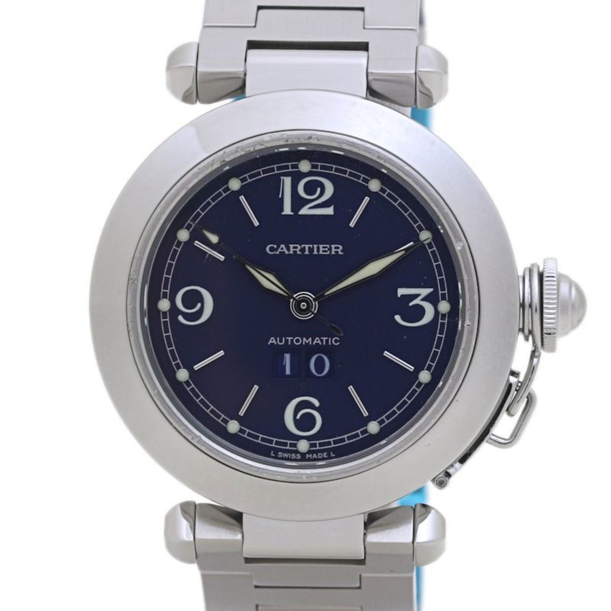 Pre-Owned CARTIER Pasha C Big Date W31047M7 Navy Watch for Men and Women, Stainless Steel, 40061