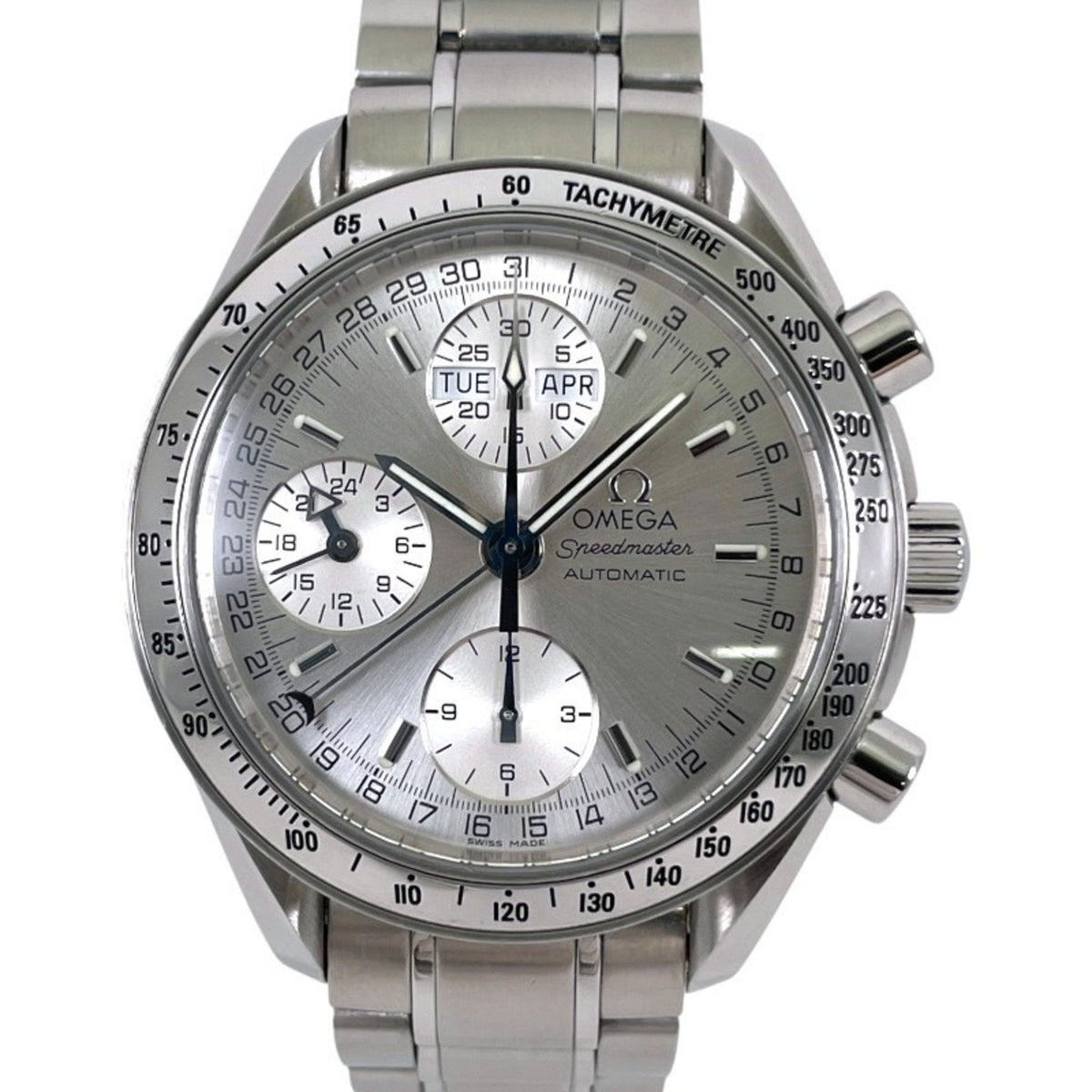 Pre-Owned OMEGA Speedmaster Chronograph 3523.30 Stainless Steel Men's Watch with Triple Calendar and Date Display, Silver Dial, Automatic