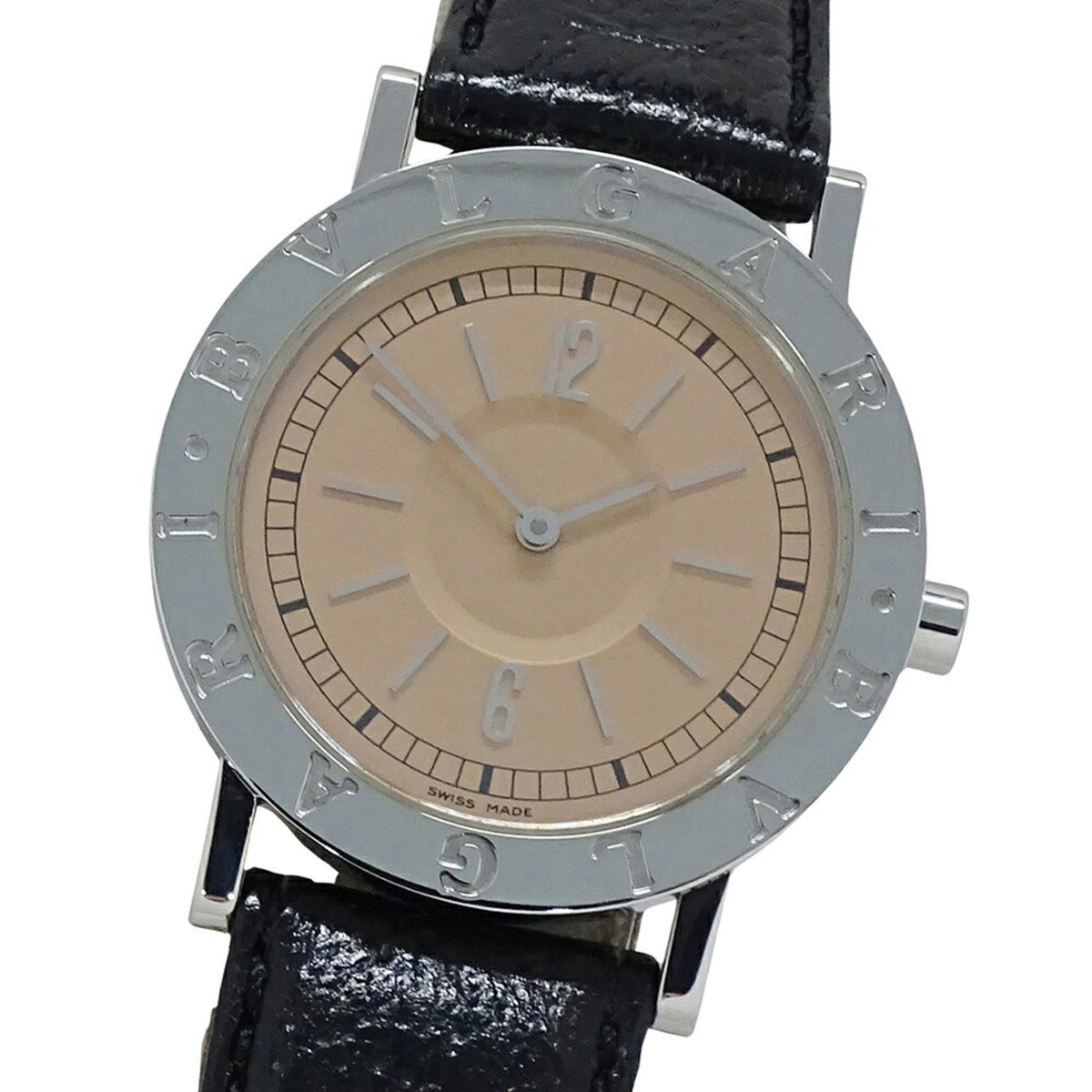 Montre homme BVLGARI d'occasion à quartz en acier inoxydable SS cuir BB33SL orange ronde polie 