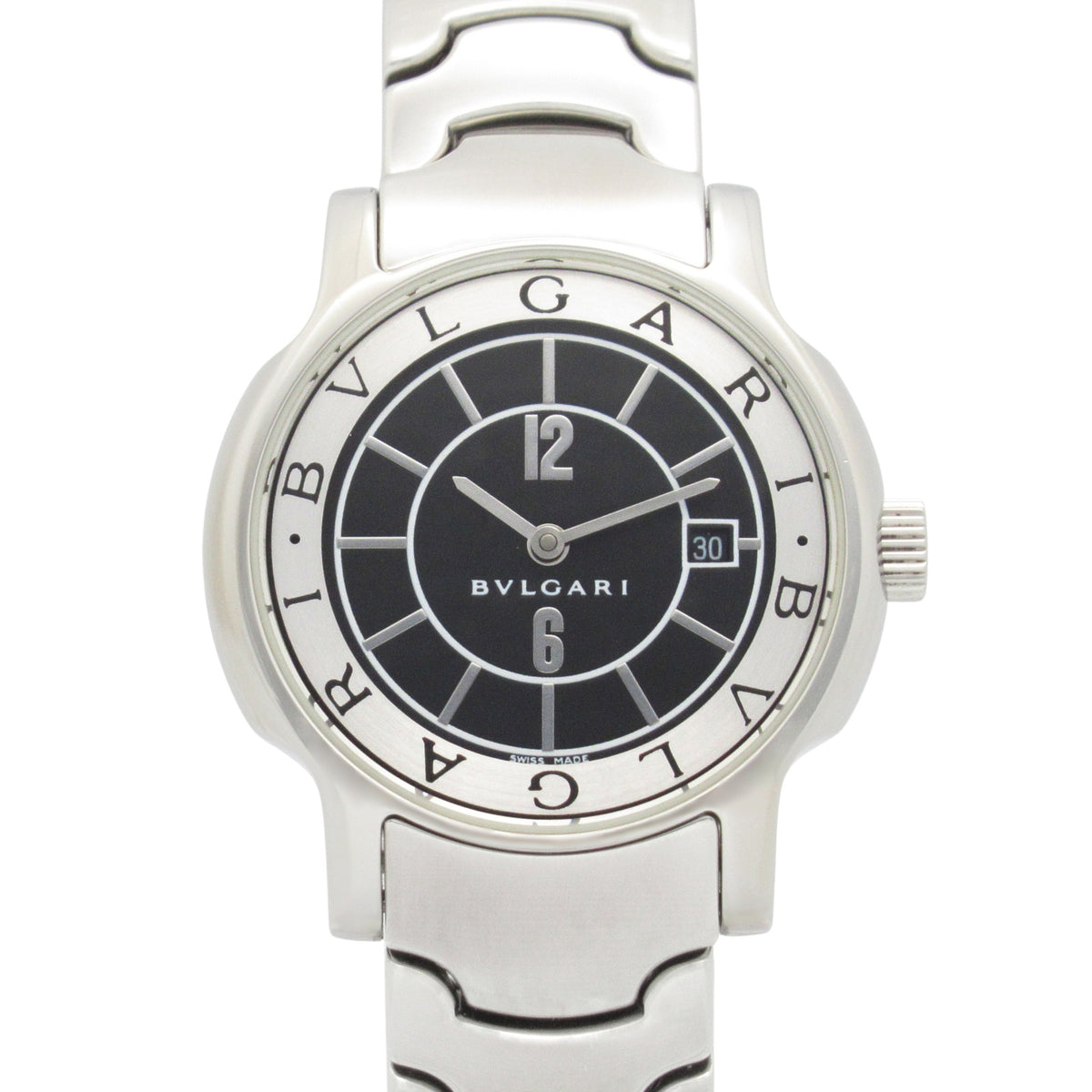 Pre-Owned BVLGARI Solotempo Stainless Steel Watch for Women, Black, ST29S