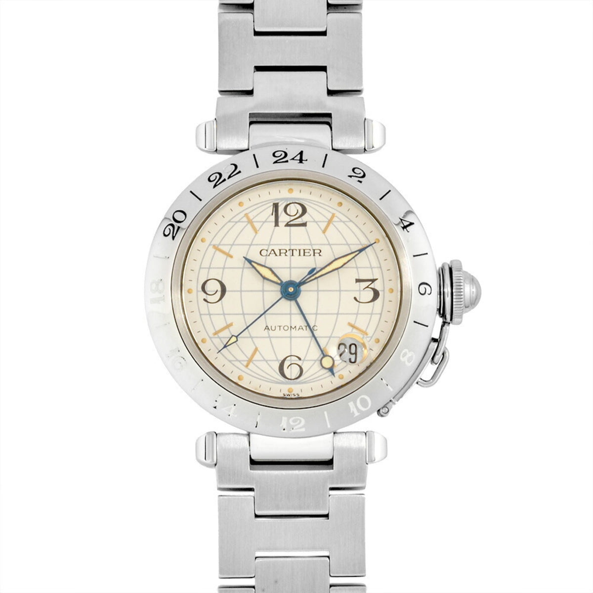 Pre-Owned Cartier Pasha C Meridian GMT Automatic Watch, Silver Dial, Stainless Steel, Men's, W31078M7, 2377