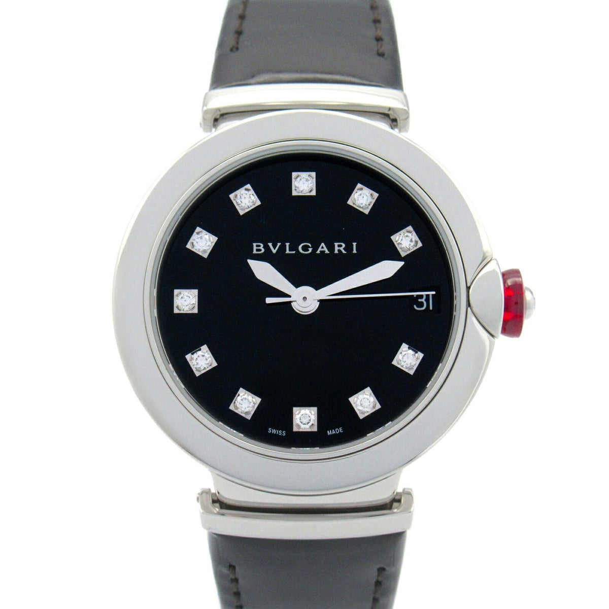 Pre-Owned BVLGARI Lucea Watch Stainless Steel Leather Strap Women's Black 103503