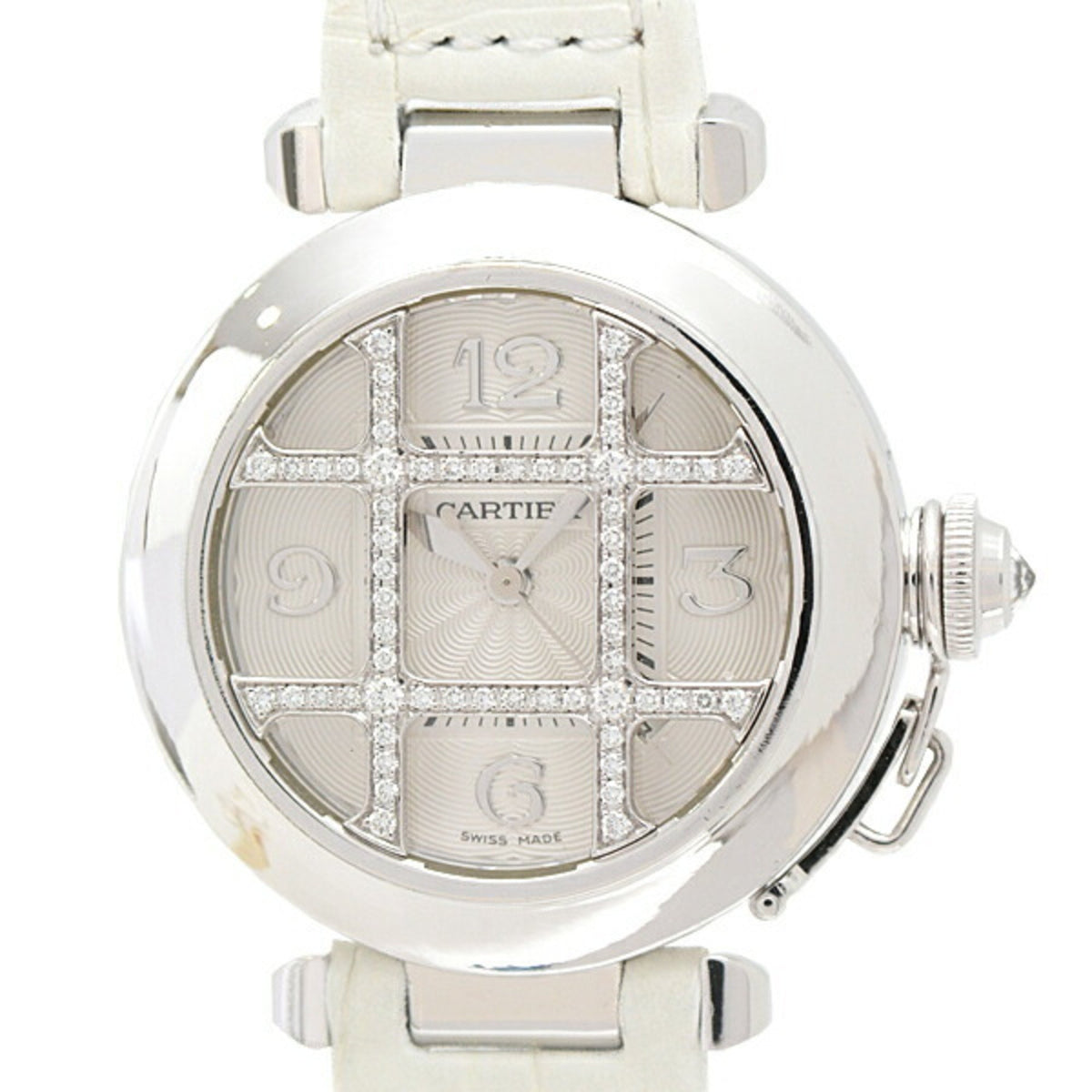 Pre-Owned Cartier Wristwatch for Women, Pasha, 32mm, Diamond Grid, Automatic, 750WG, Silver Dial, WJ101456