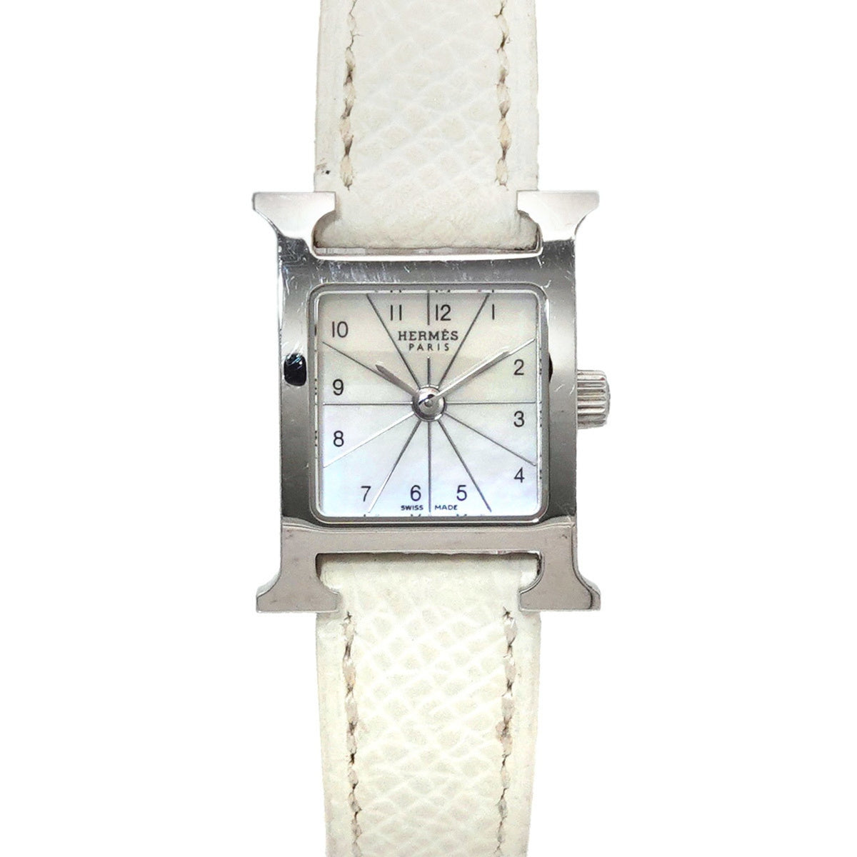 Pre-Owned Hermes HERMES H Watch Mini HH1 110 Ladies' White Shell Quartz