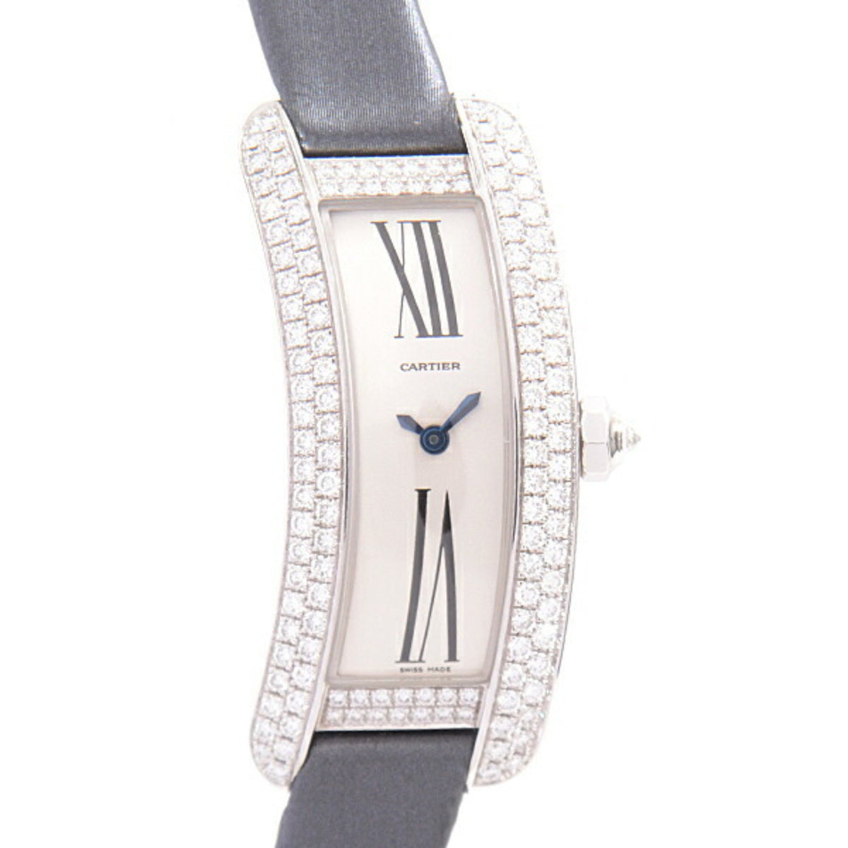 Pre-Owned Cartier Women's Watch Tank S Double Diamond Bezel White Gold Battery Operated Silver Dial WJ300950 750WG