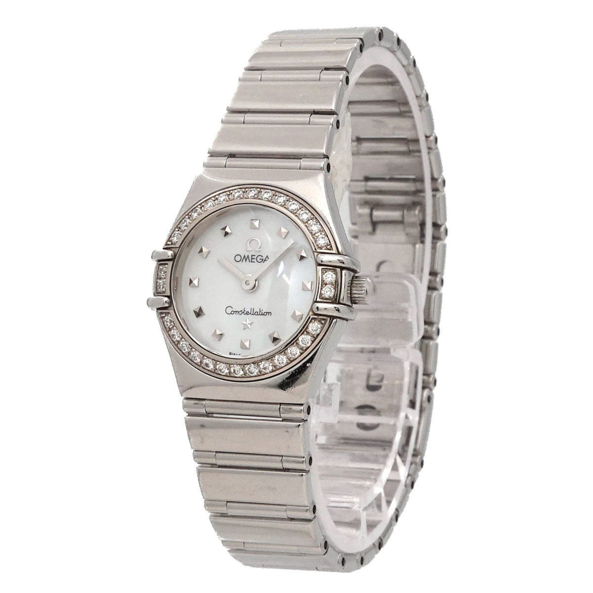 Pre-Owned OMEGA Constellation Mini My Choice 1465 71 Diamond Bezel Ladies Watch White Shell Quartz