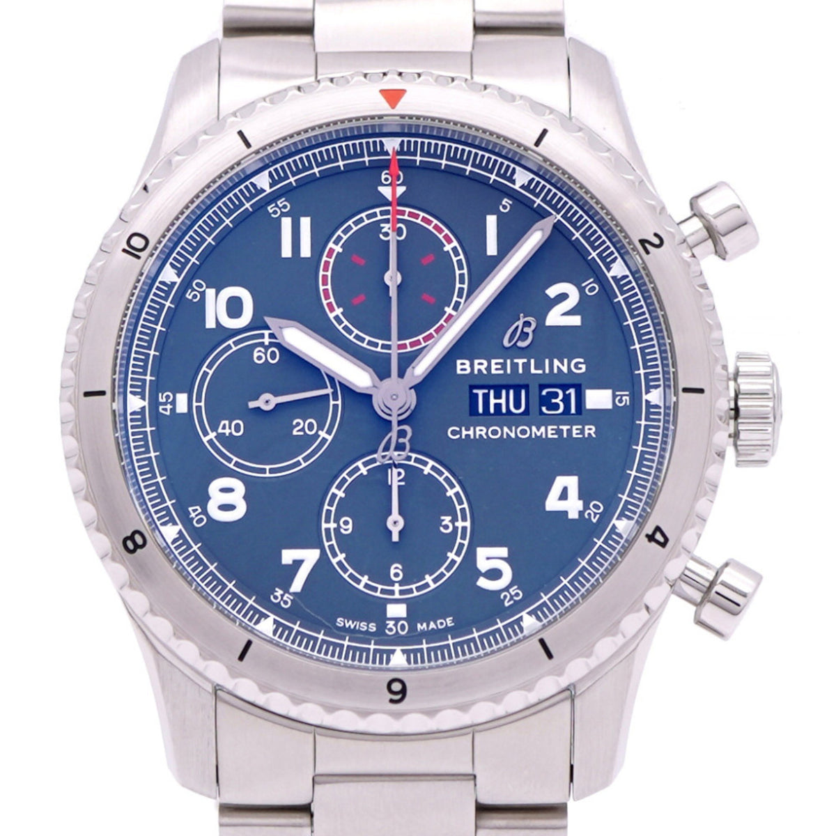 Pre-Owned Like new Breitling Aviator 8 Chronograph 43 A13316 Automatic Stainless Steel Watch, Green, 0181, BREITLING, Men's