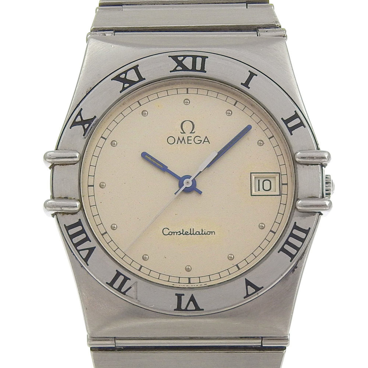 Pre-Owned OMEGA Constellation Watch, Date, Stainless Steel, Quartz, Analog Display, Grey Dial, Constellation, Boys