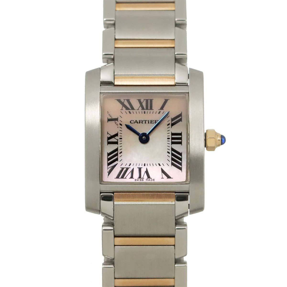 Pre-Owned Cartier Tank Francaise SM Two-Tone W51027Q4 Women's Watch Pink Shell 18KPG Gold Quartz