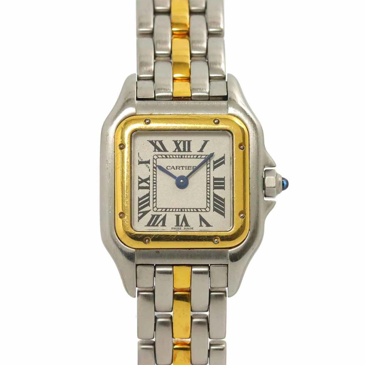 Gebrauchte Cartier Panthere 1-reihige SM W25029B5 Kombi-Damenuhr Elfenbein K18YG Gelbgold Quarz 