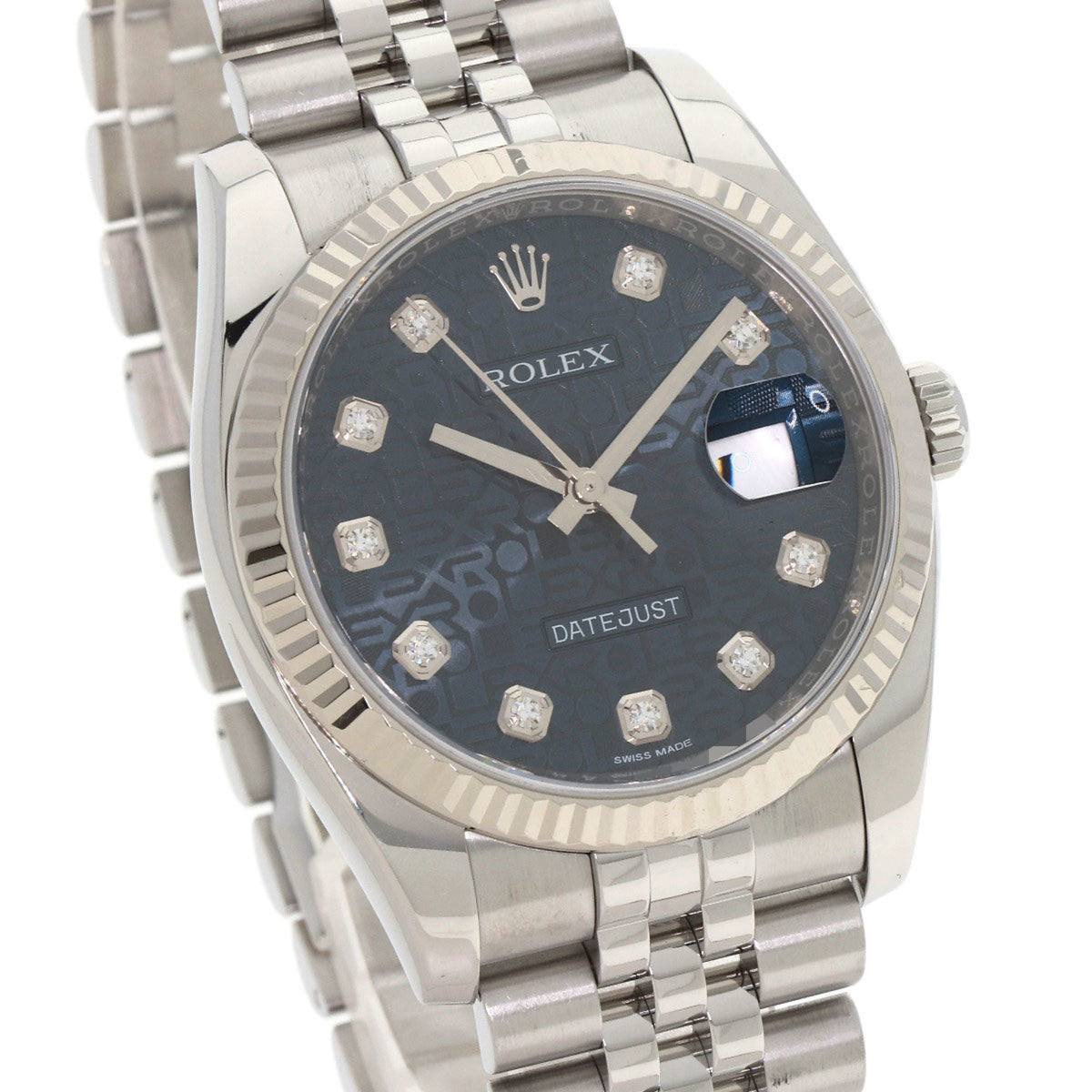 Pre-Owned Rolex 116234G Datejust 10P Diamond Watch Stainless Steel SS K18WG Men's ROLEX