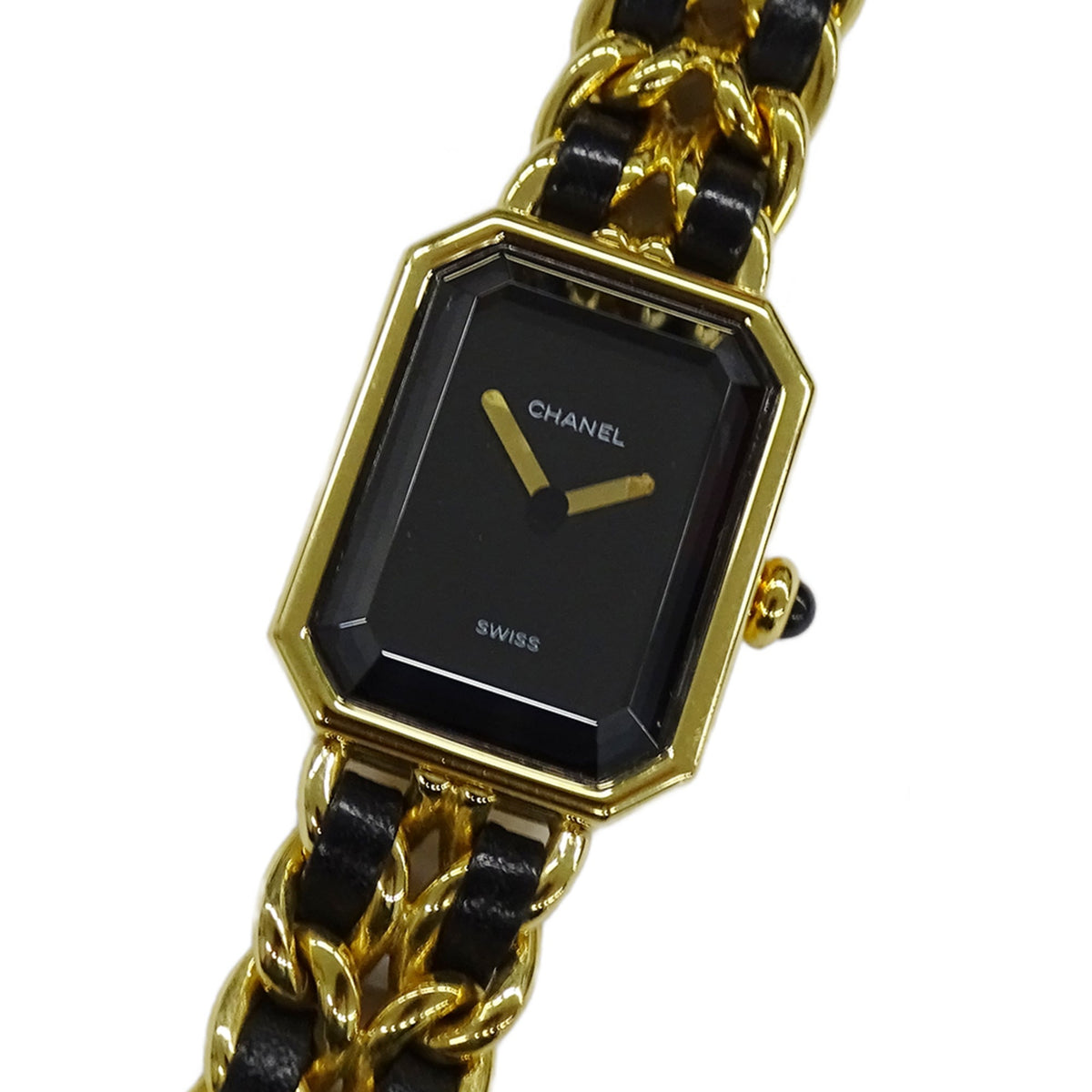 Pre-Owned Chanel CHANEL Women's Watch Brand Premiere Quartz QZ GP Leather M Size H0001 Square Gold Black