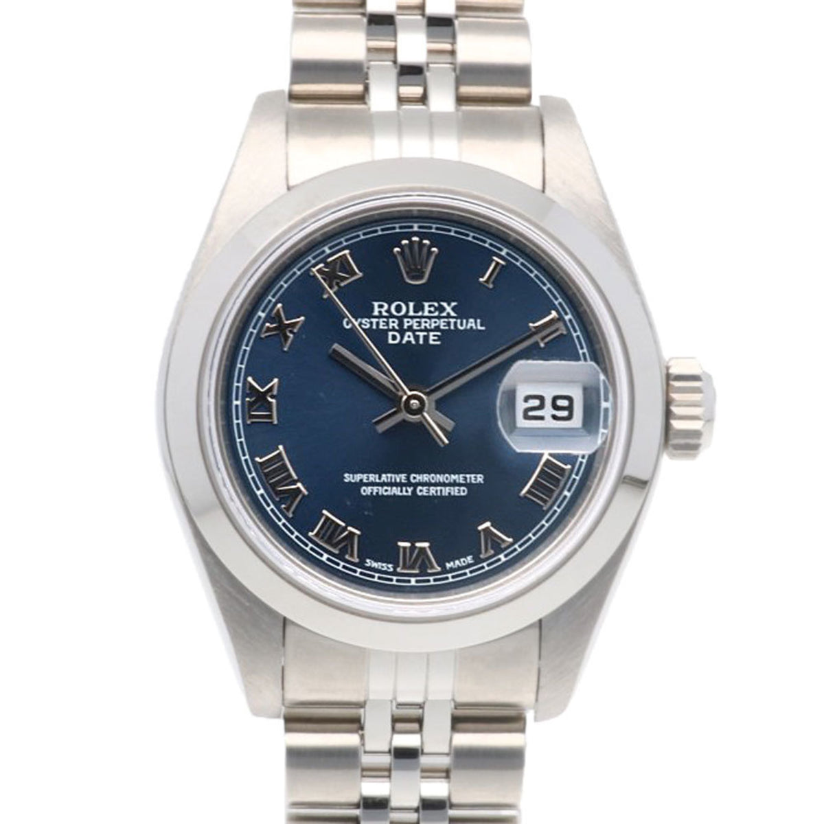 Montre Rolex Date Oyster Perpetual d'occasion en acier inoxydable 79160, automatique, pour femme, modèle ROLEX Y-Serial 2002, chiffres romains, révisée 
