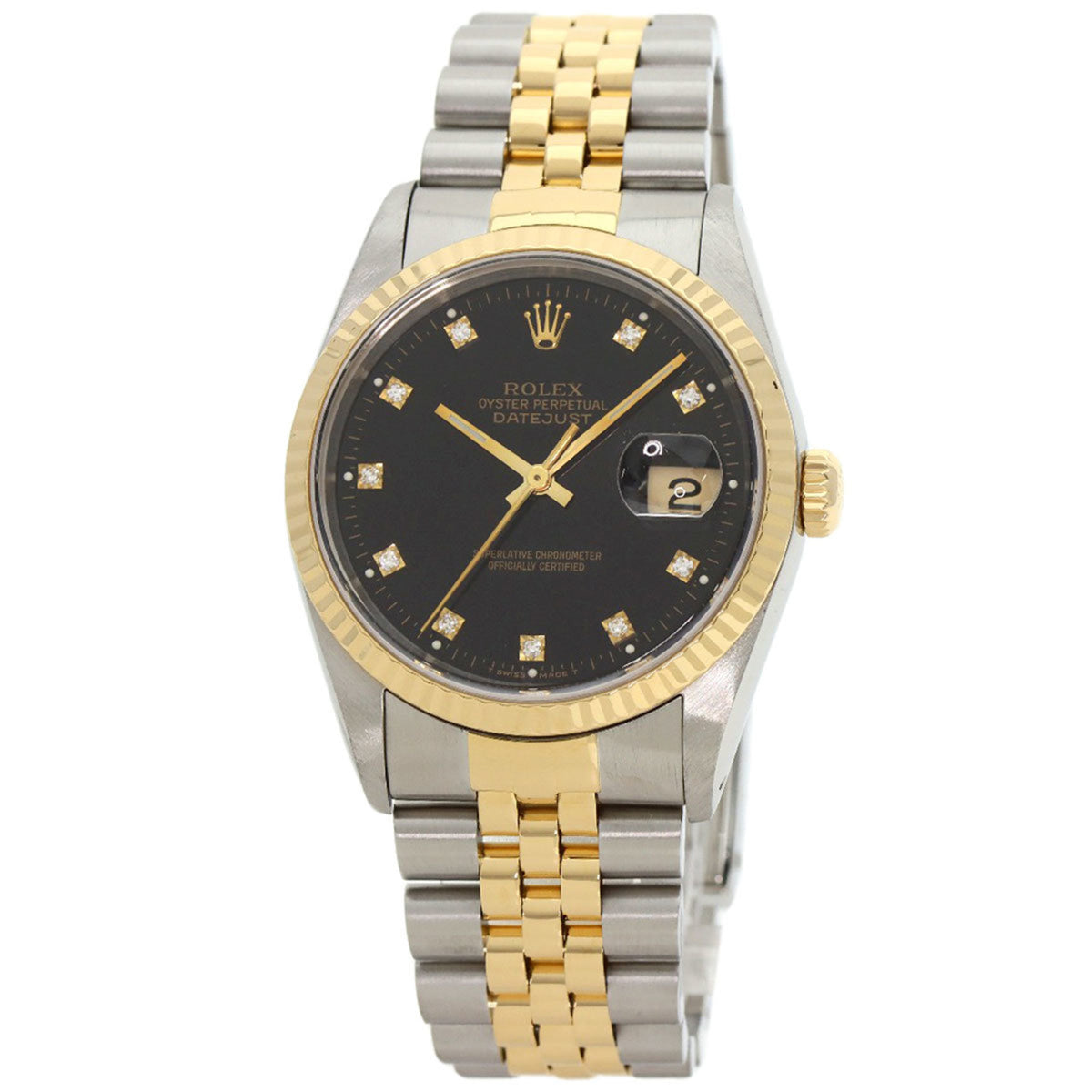 Pre-Owned Rolex 16233G Datejust 10P Diamond Watch Stainless Steel SSxK18YG Men's ROLEX