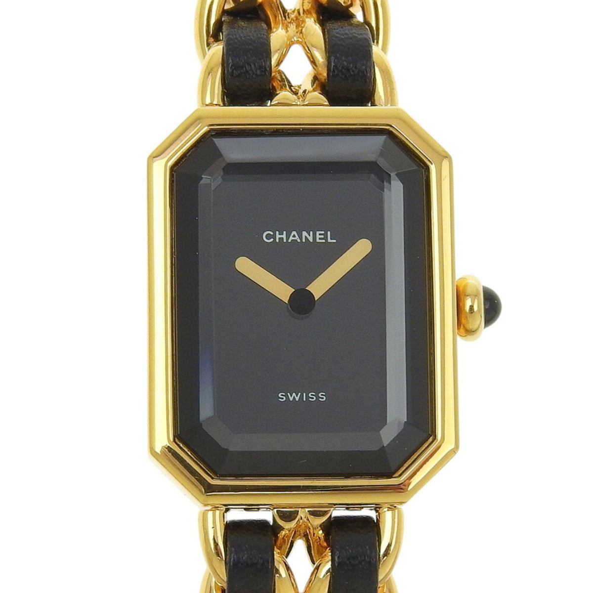 Pre-Owned CHANEL Premiere M Women's Watch H0001, Gold-Plated Leather Quartz Movement, Analog Display, Black Dial