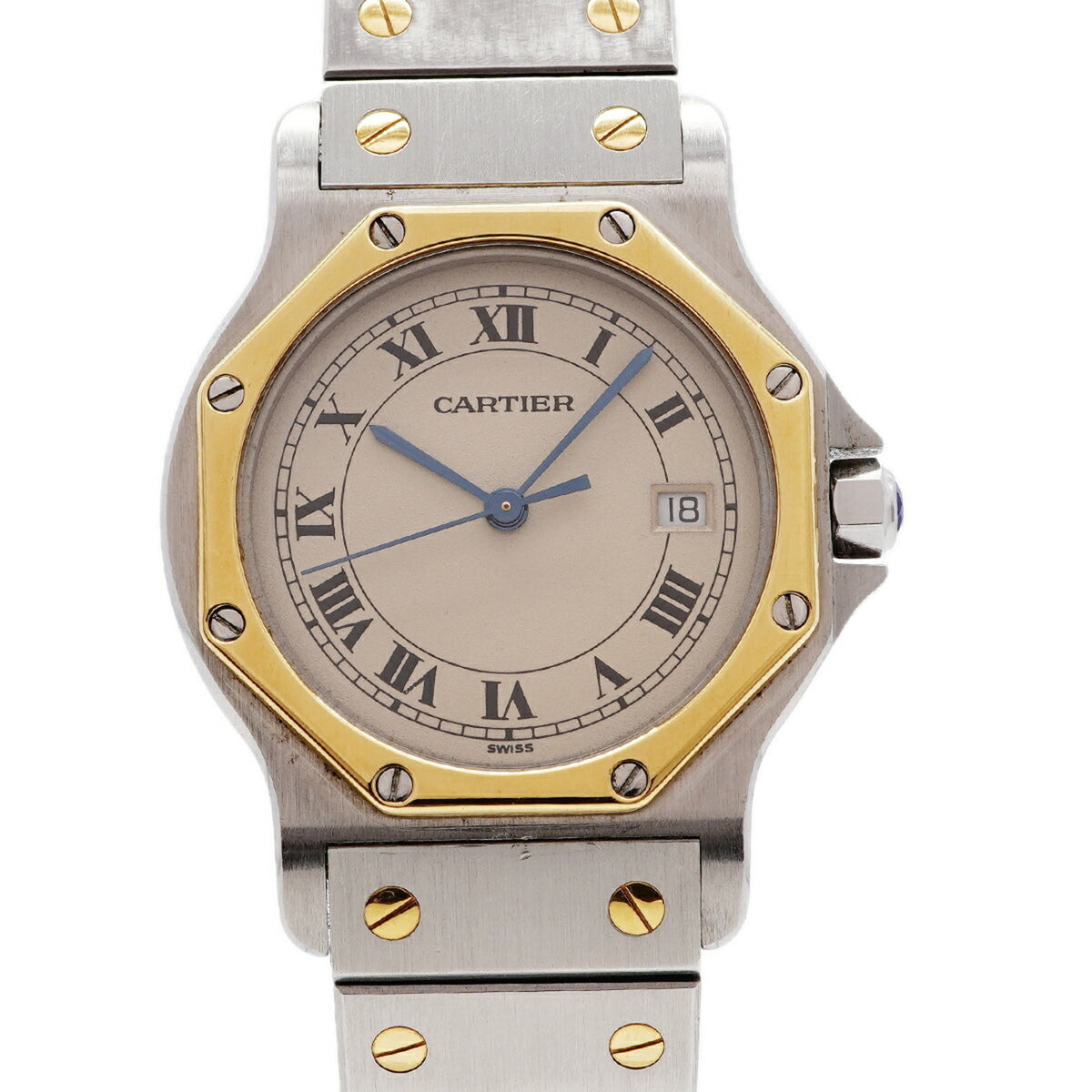 Pre-Owned Cartier Santos Octagon LM W2001583 Beige Dial Watch (Men's & Women's)