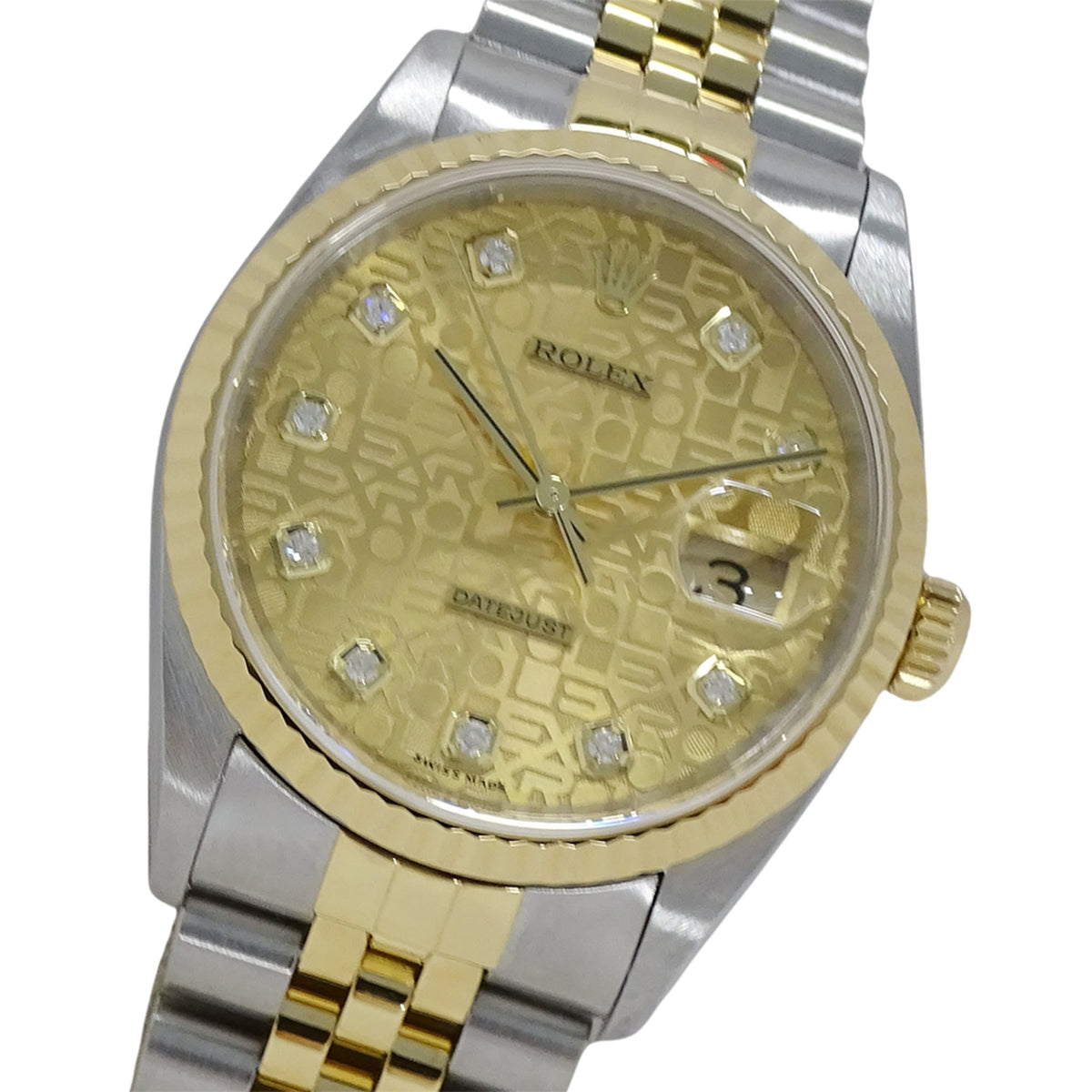 Pre-Owned Rolex Datejust 16233G (Y-serial number) Men's Watch, Brand Name, 10P Diamonds, Computerized Automatic Movement, Stainless Steel (SS) and Gold (YG) Combination.