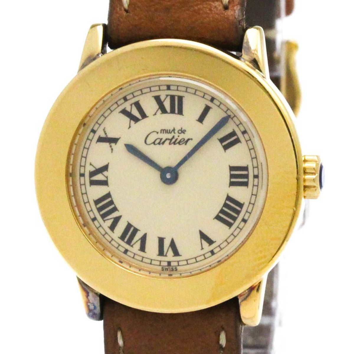 Pre-Owned CARTIER Must Gold Plated Leather Quartz Ladies Watch W1008743