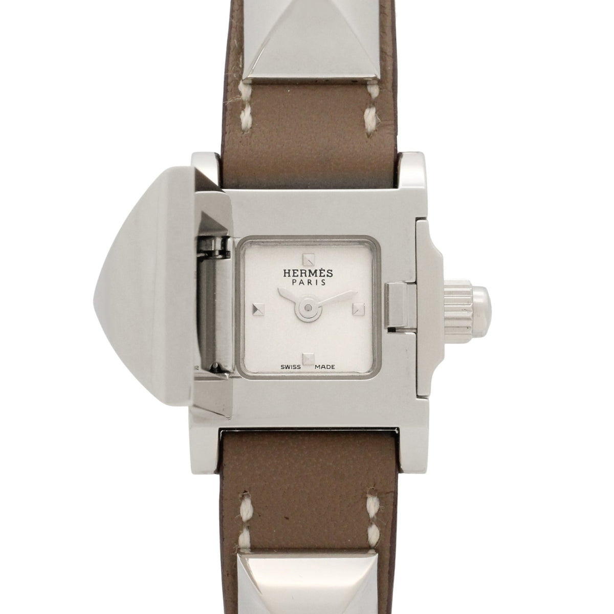 Pre-Owned Hermes Mini Medor Watch, Stainless Steel, Leather Strap, Women's, Silver Tone, ME2.110
